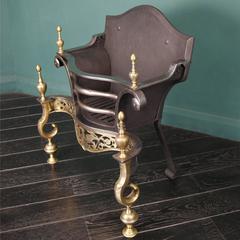 English Brass and Wrought Iron Basket Fire Grate