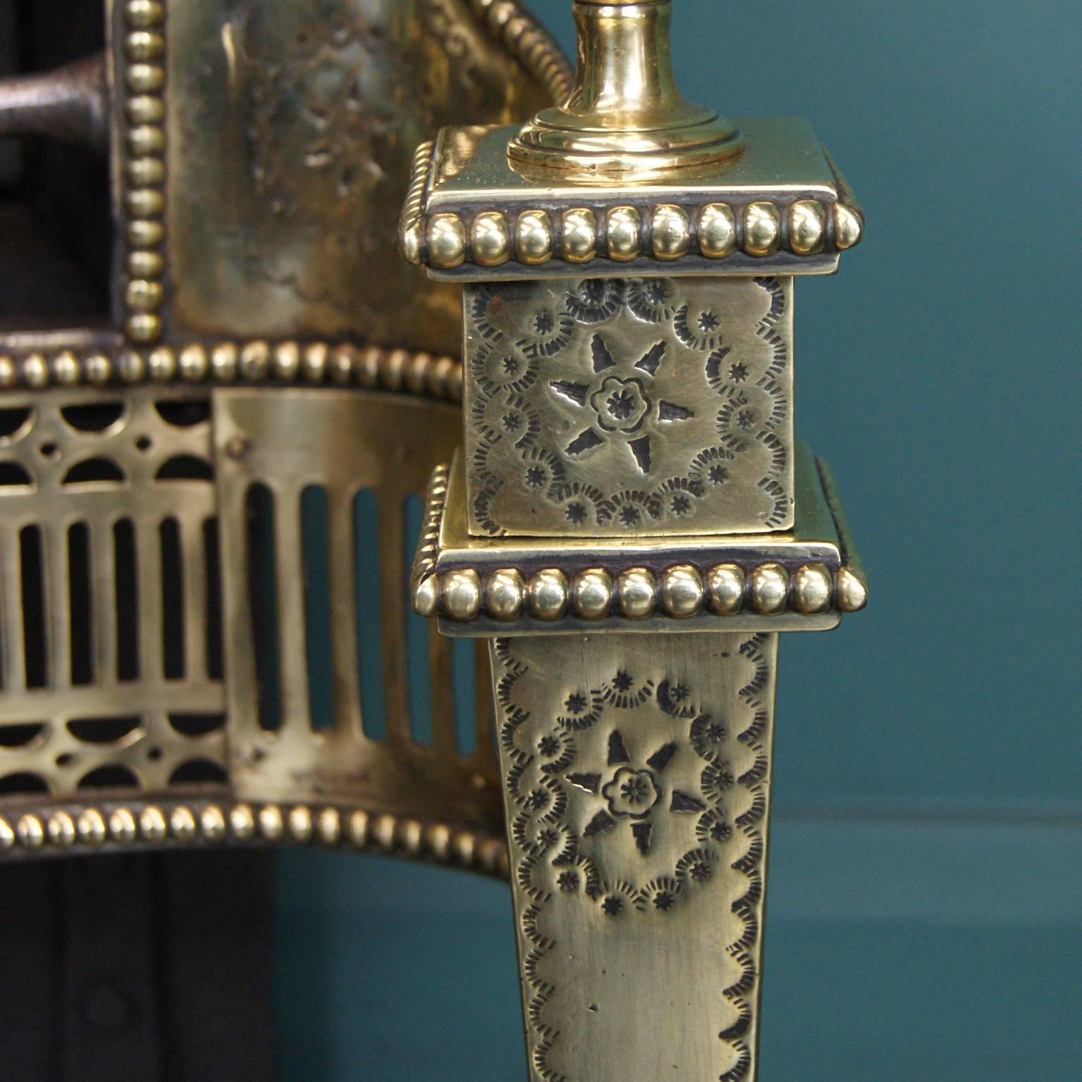 Polished English 19th Century Brass Adam-Style Fireplace Fire Grate