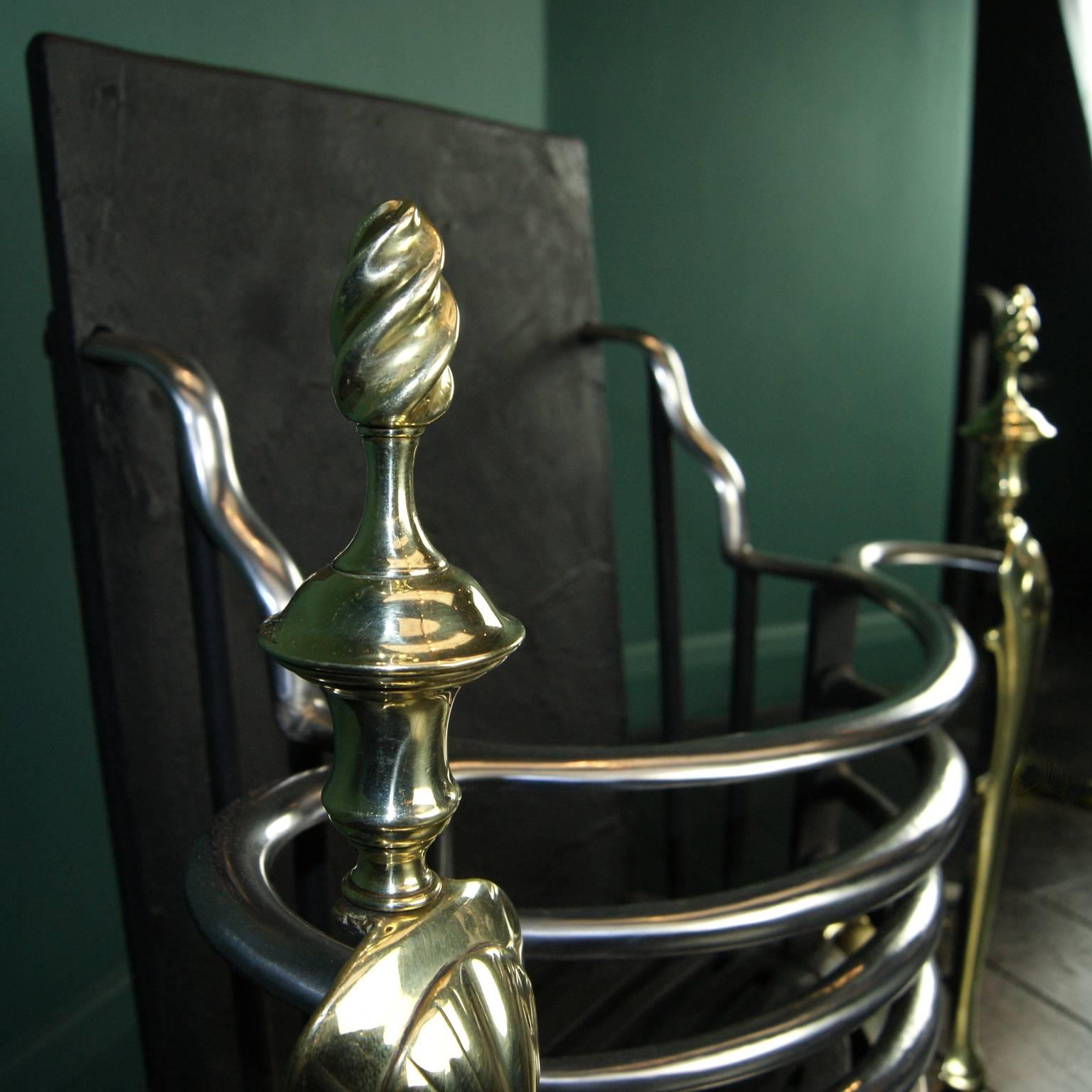 Polished 19th Century English Queen Anne Style Fire Basket For Sale
