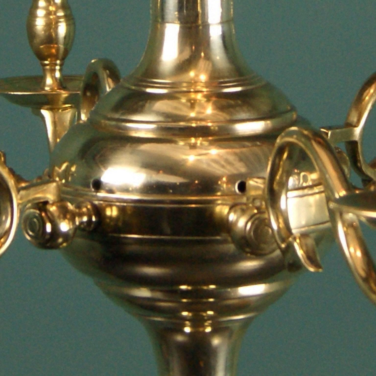 Polished English Mid-18th Century Brass Chandelier For Sale