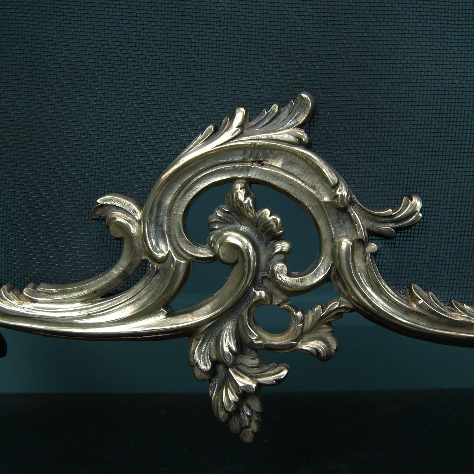Rococo Fine Polished Brass Fireplace Fire Screen For Sale
