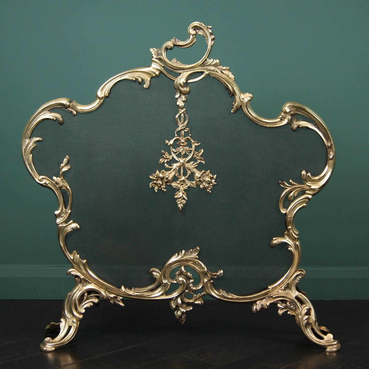 19th Century Fine Polished Brass Fireplace Fire Screen For Sale