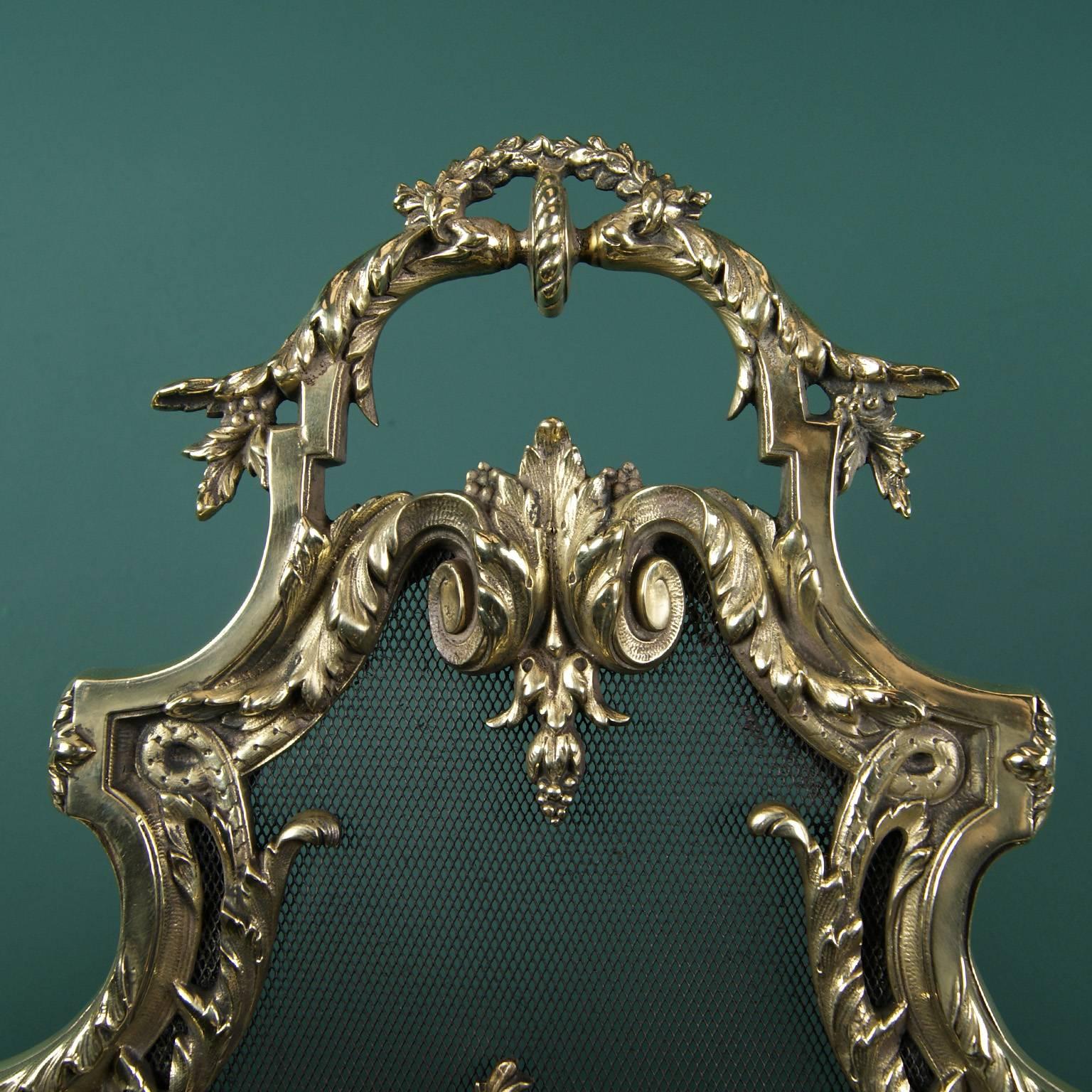 French Fine Brass Rococo Fireplace Fire Screen For Sale
