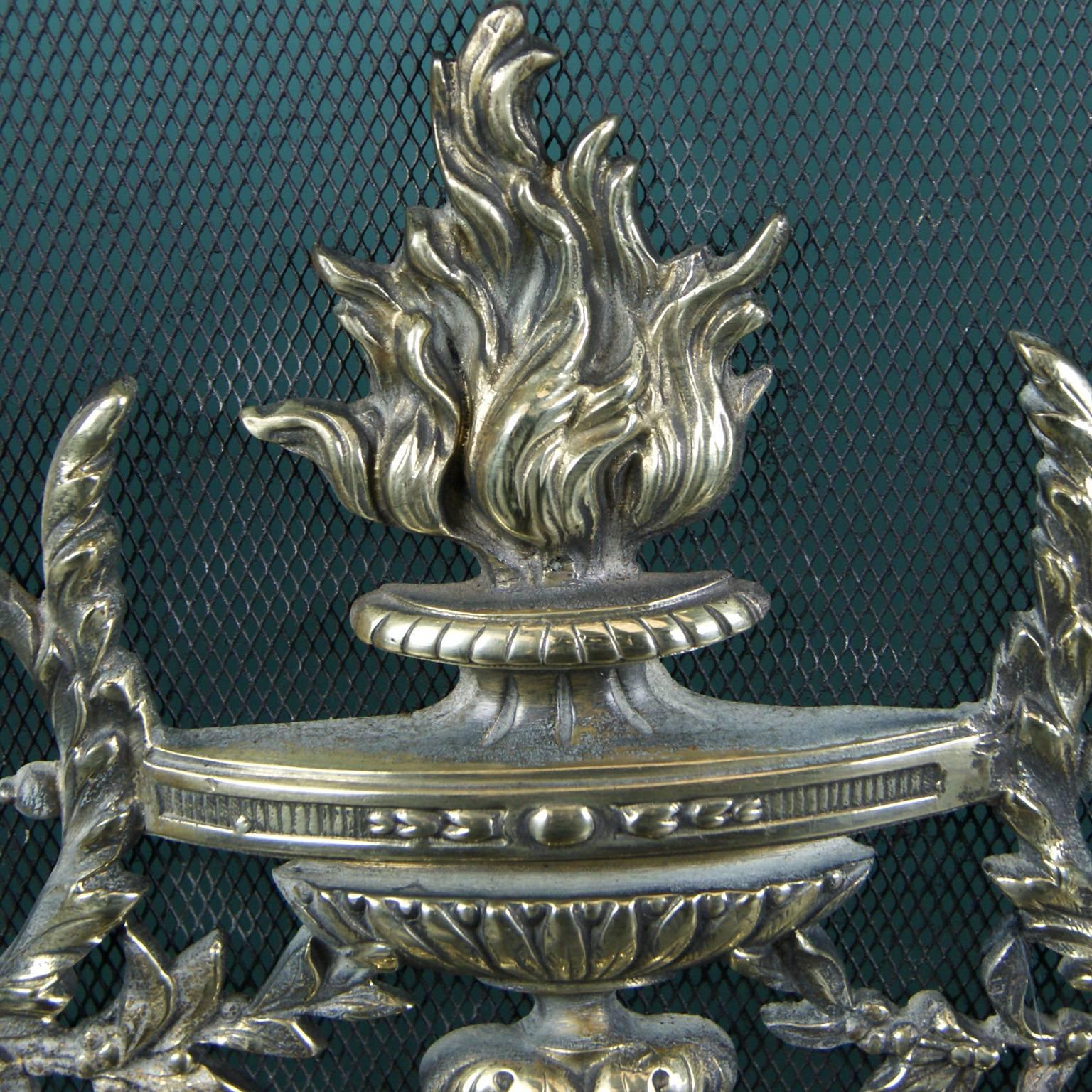 Polished Fine Brass Rococo Fireplace Fire Screen For Sale