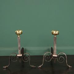Italian Wrought and Gun-Metal Fireplace Andirons
