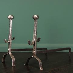 Polished Wrought-Iron Fireplace Andirons