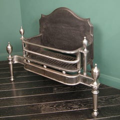 Large Neoclassical Polished Steel Fireplace Fire Grate