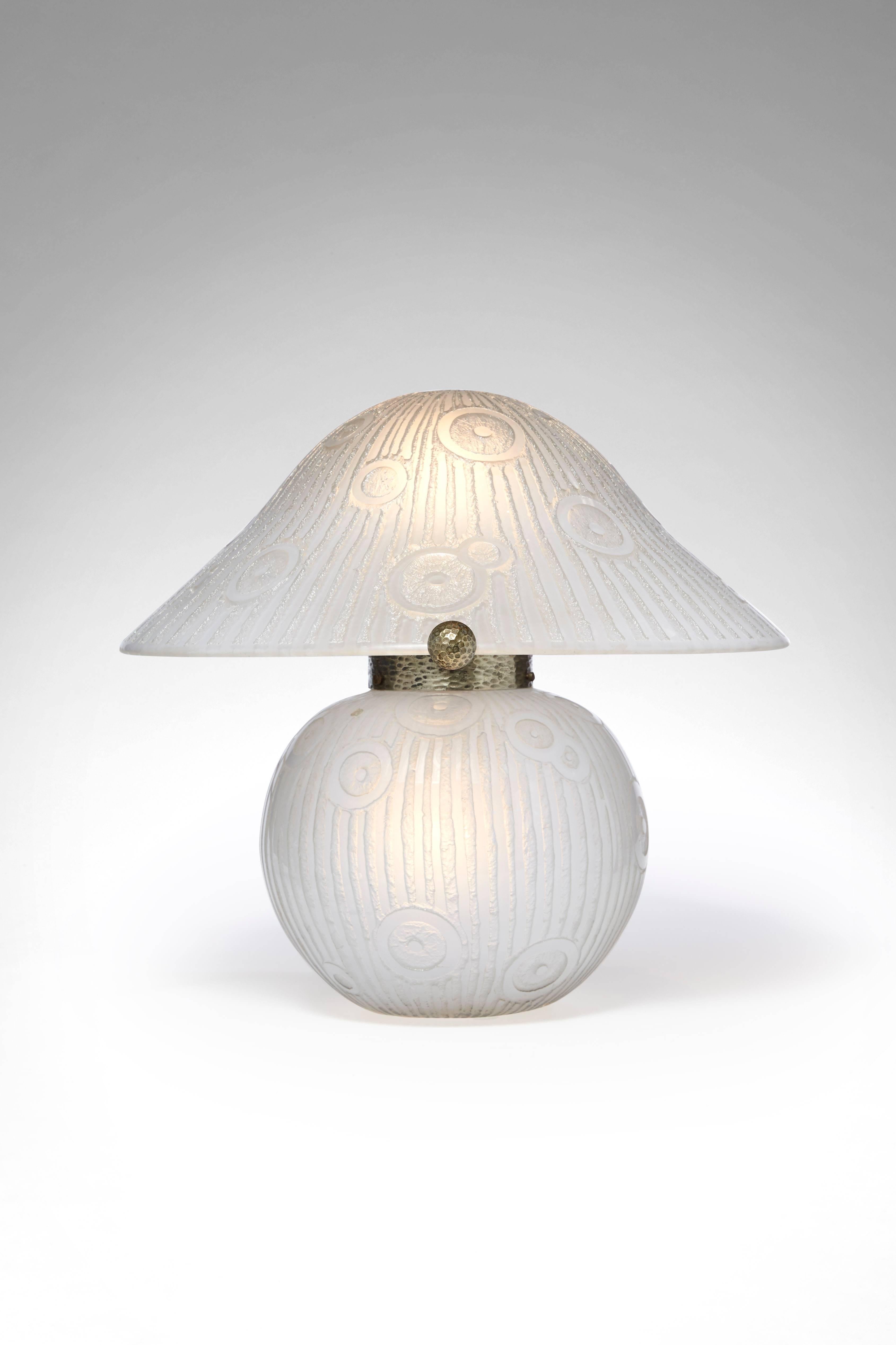 Frosted Mushroom Lamp by Daum, circa 1930