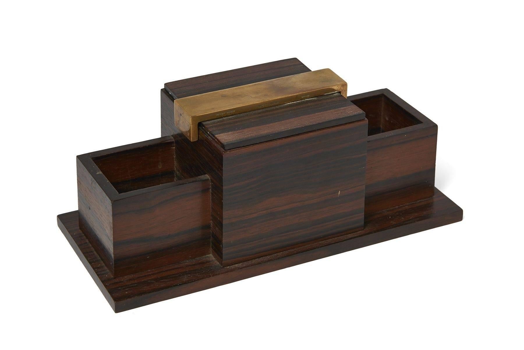 Pin tray in Macassar ebony veneer and brass. Stamped with 