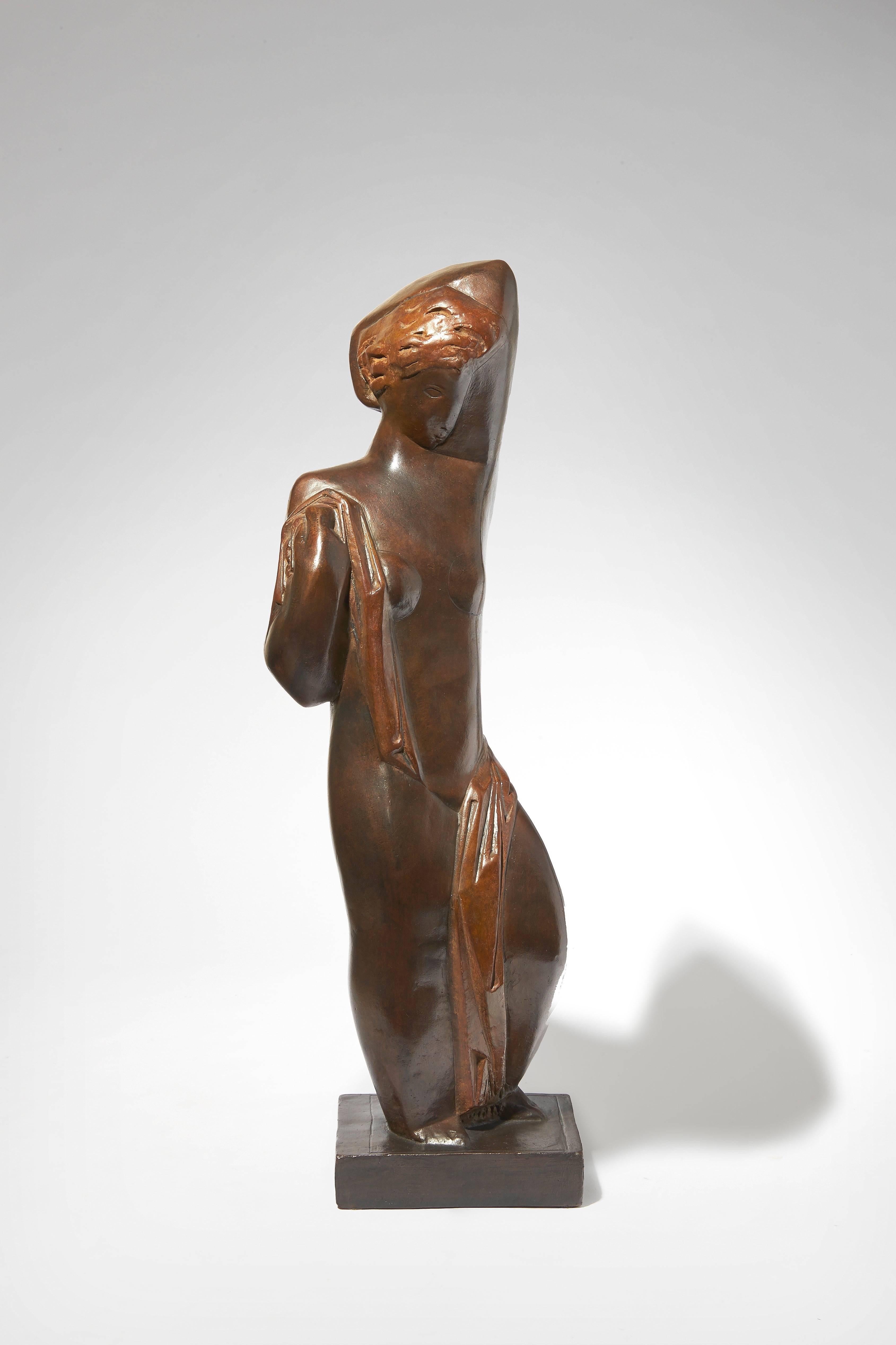 Sculpture in bronze with brown-red patina.
Signed and numbered 7/8. Stamped with the foundry stamp Blanchet and marked AC (Atelier Csaky).
The model from 1928, the present cast is a postmortem edition from Blanchet foundry.