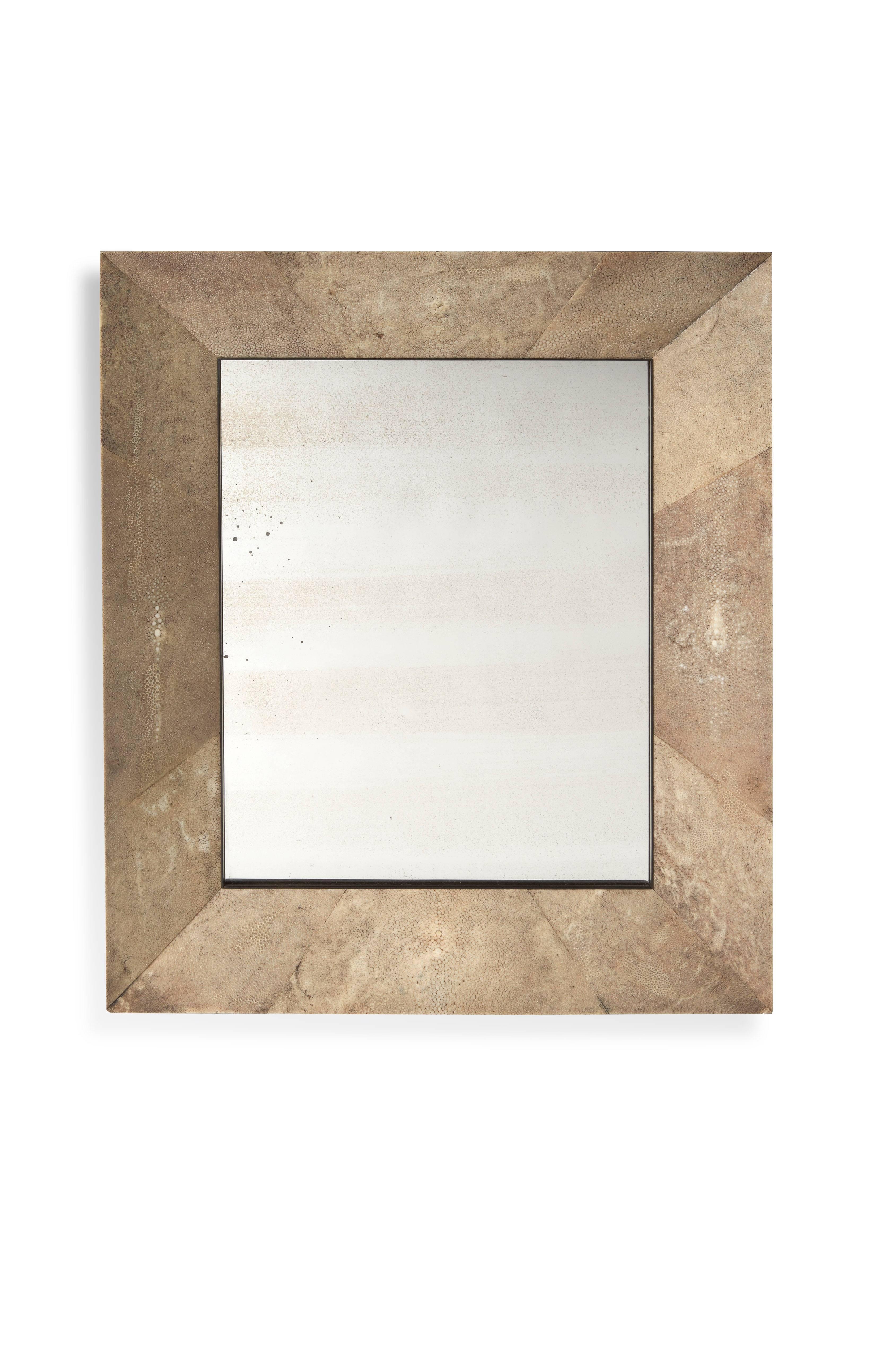 A Rectangular shaped mirror with bevelled sides, entirely covered with shagreen.