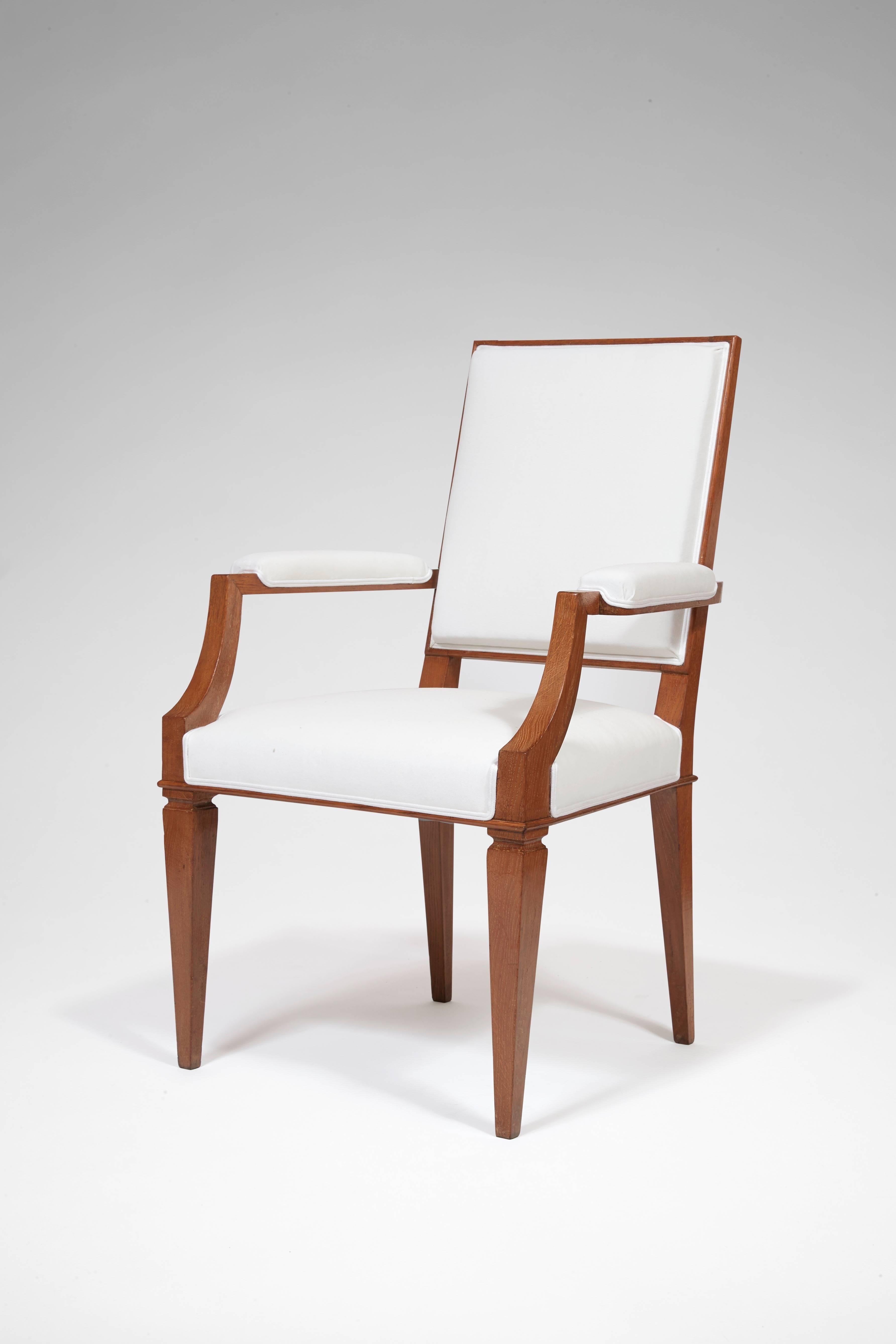 Cerused Two Pairs of Armchairs by André Arbus, circa 1950