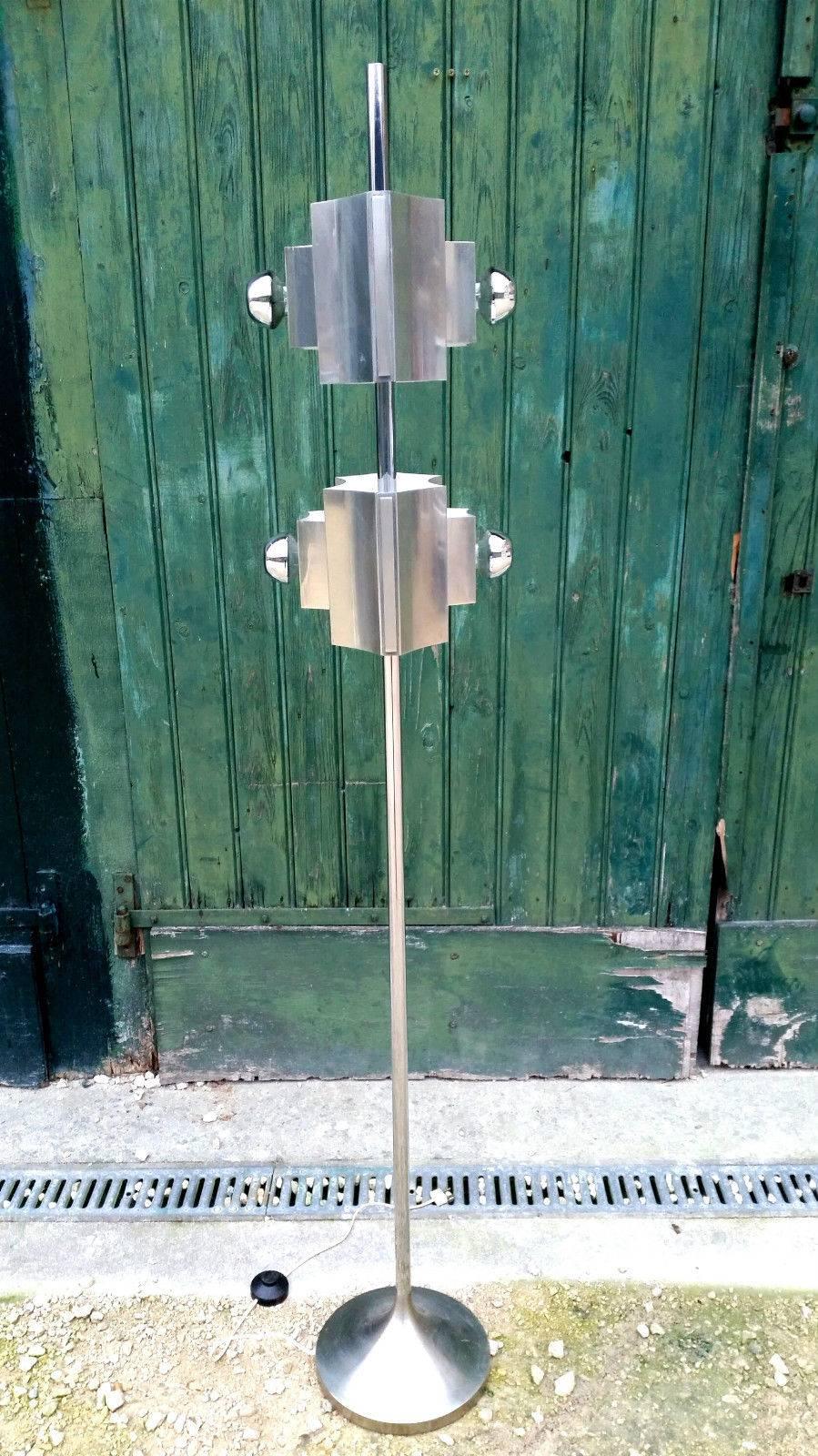 Italian Rare Chrome Floor Lamp with a Tulip Shaped Base Attribued to Sciolari 1970s