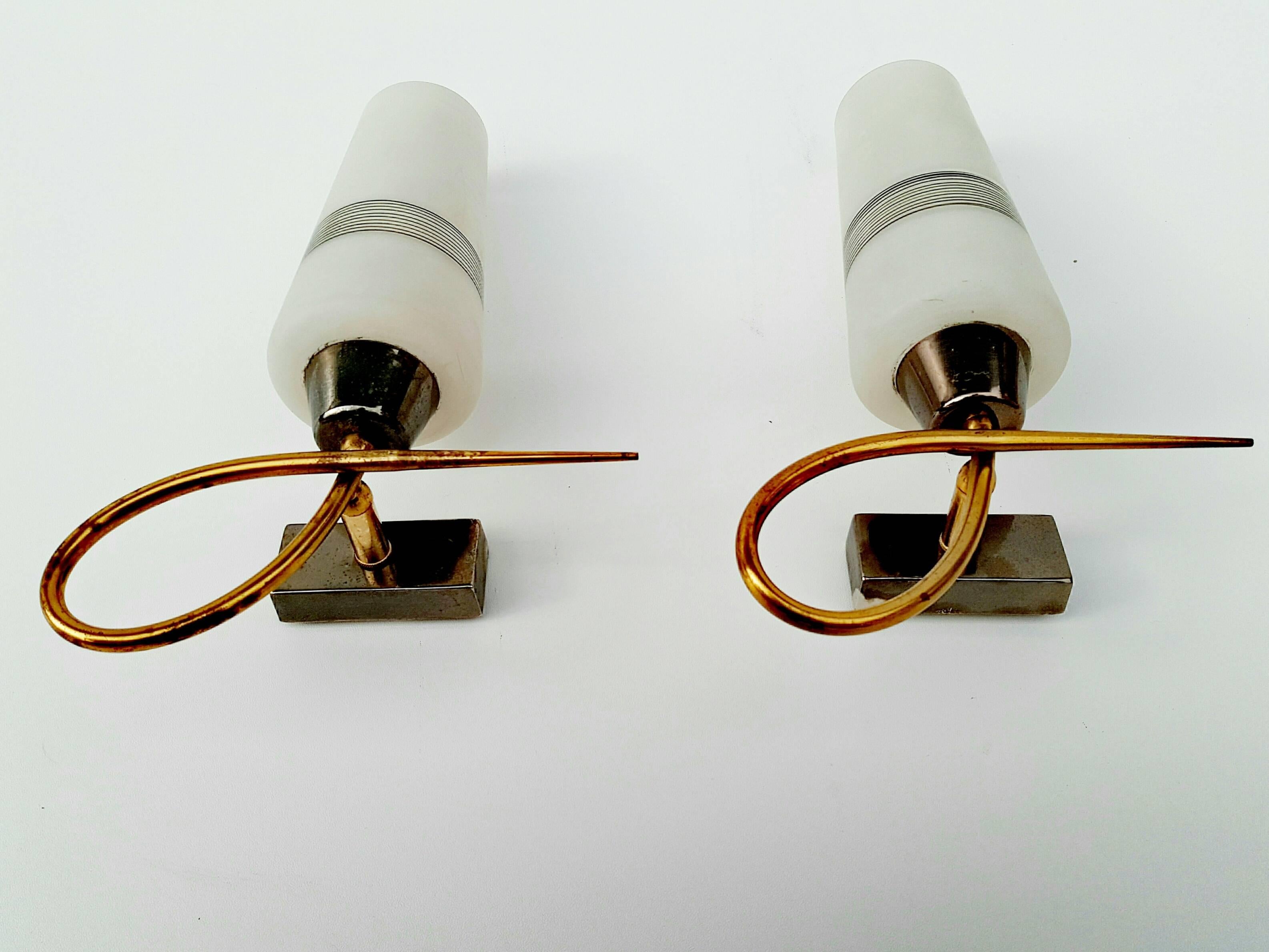 Brass Pair of 1950s Sconces by Maison Lunel