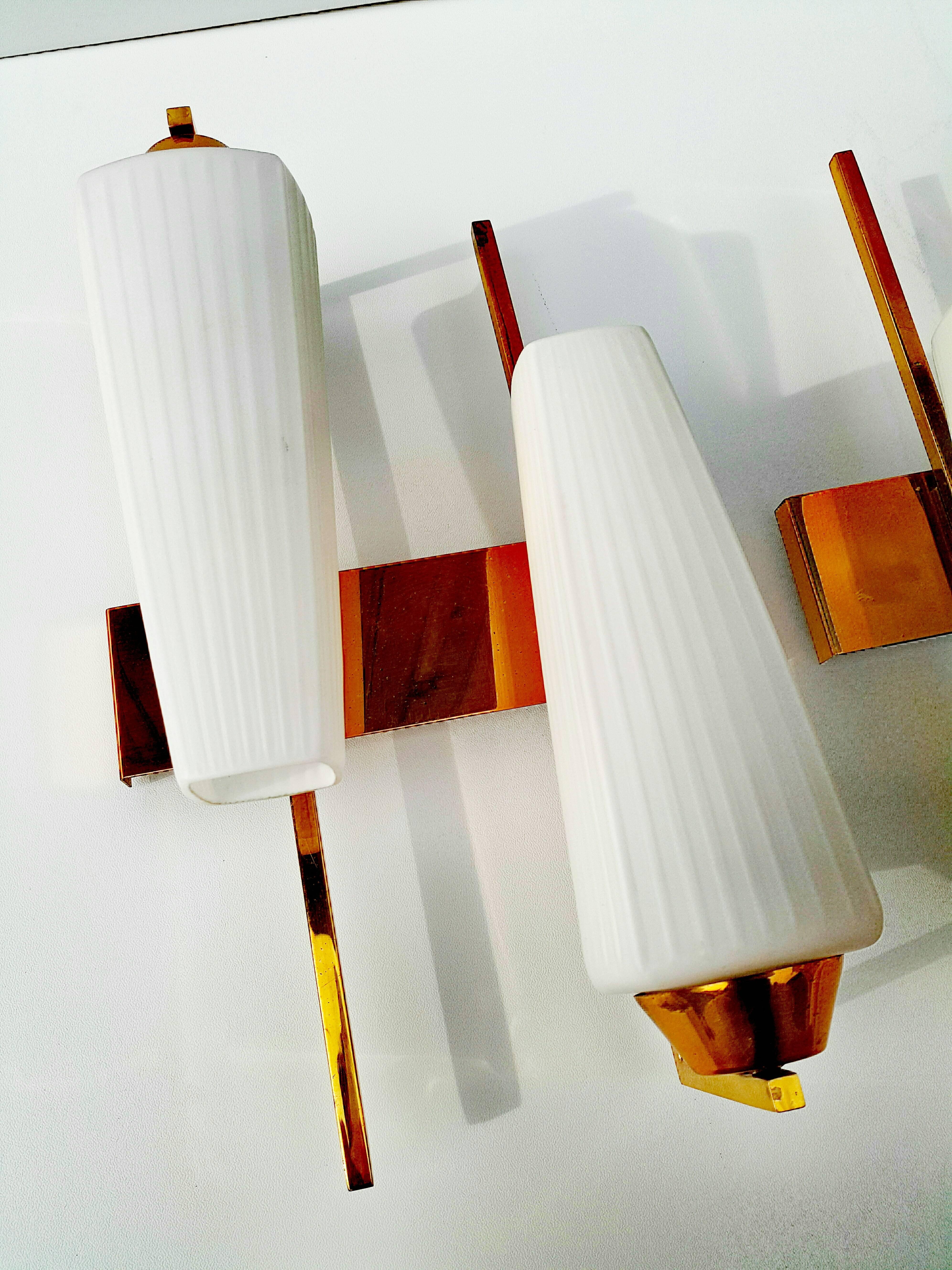 French Rare Pair of 1950s Asymmetrical Sconces by Maison Arlus For Sale