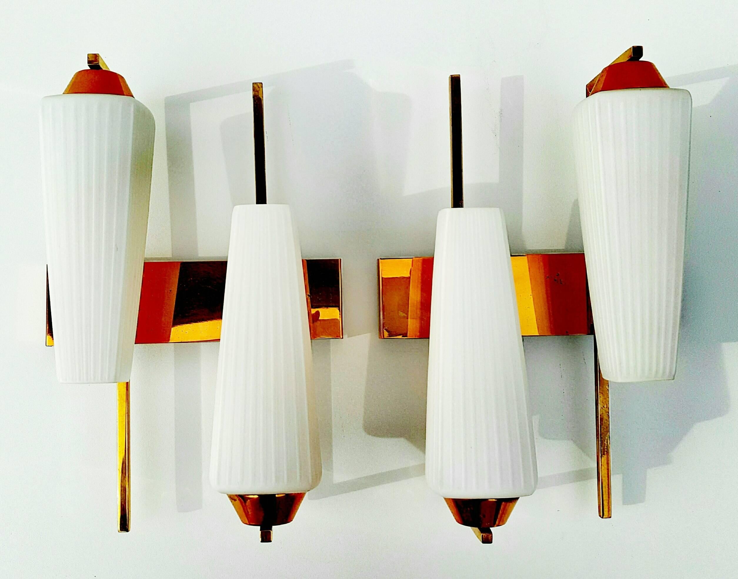 Rare Pair of 1950s Asymmetrical Sconces by Maison Arlus For Sale 1