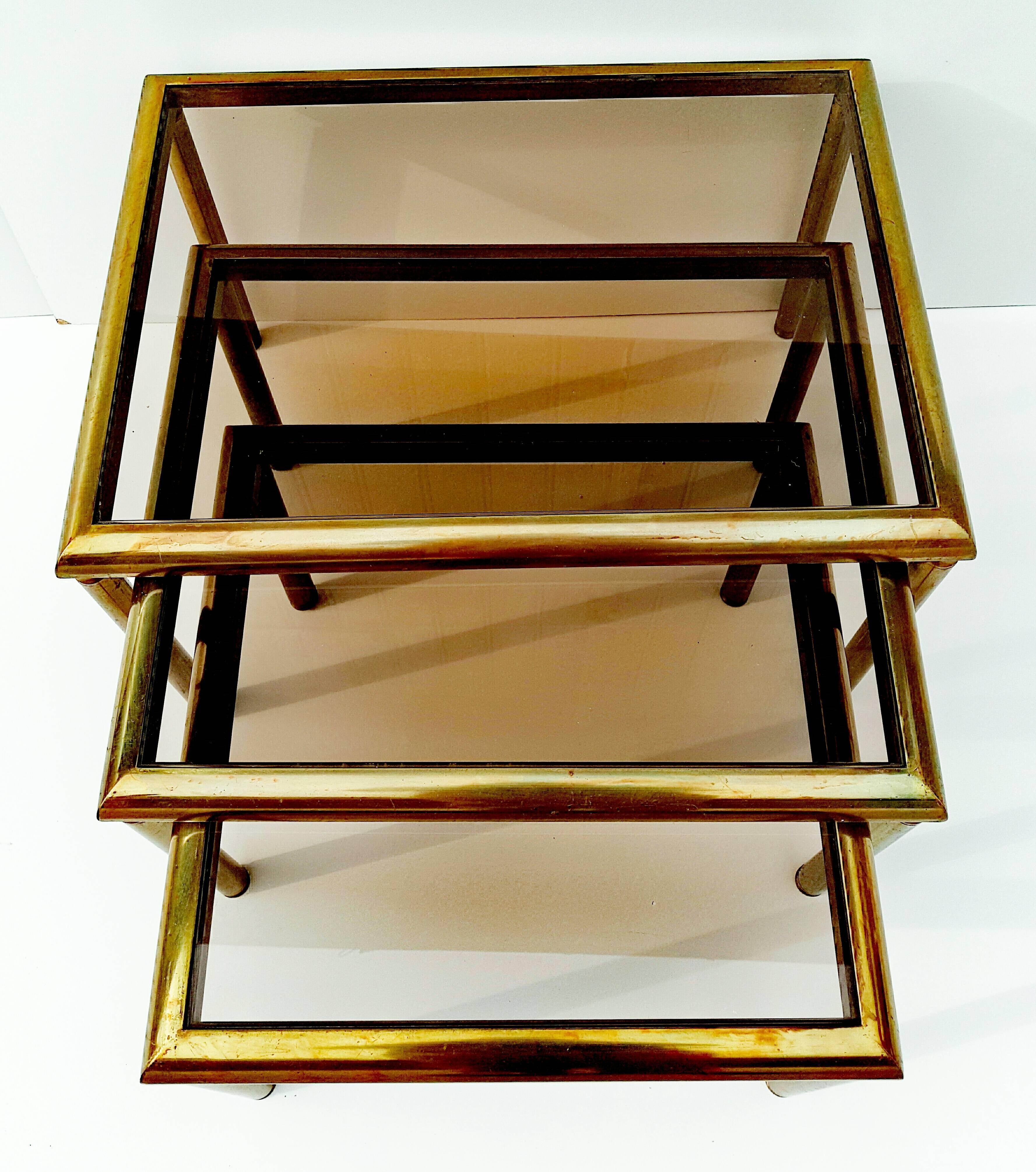 French Brass Nesting Tables, 1960s In Good Condition In L'Escala, ES