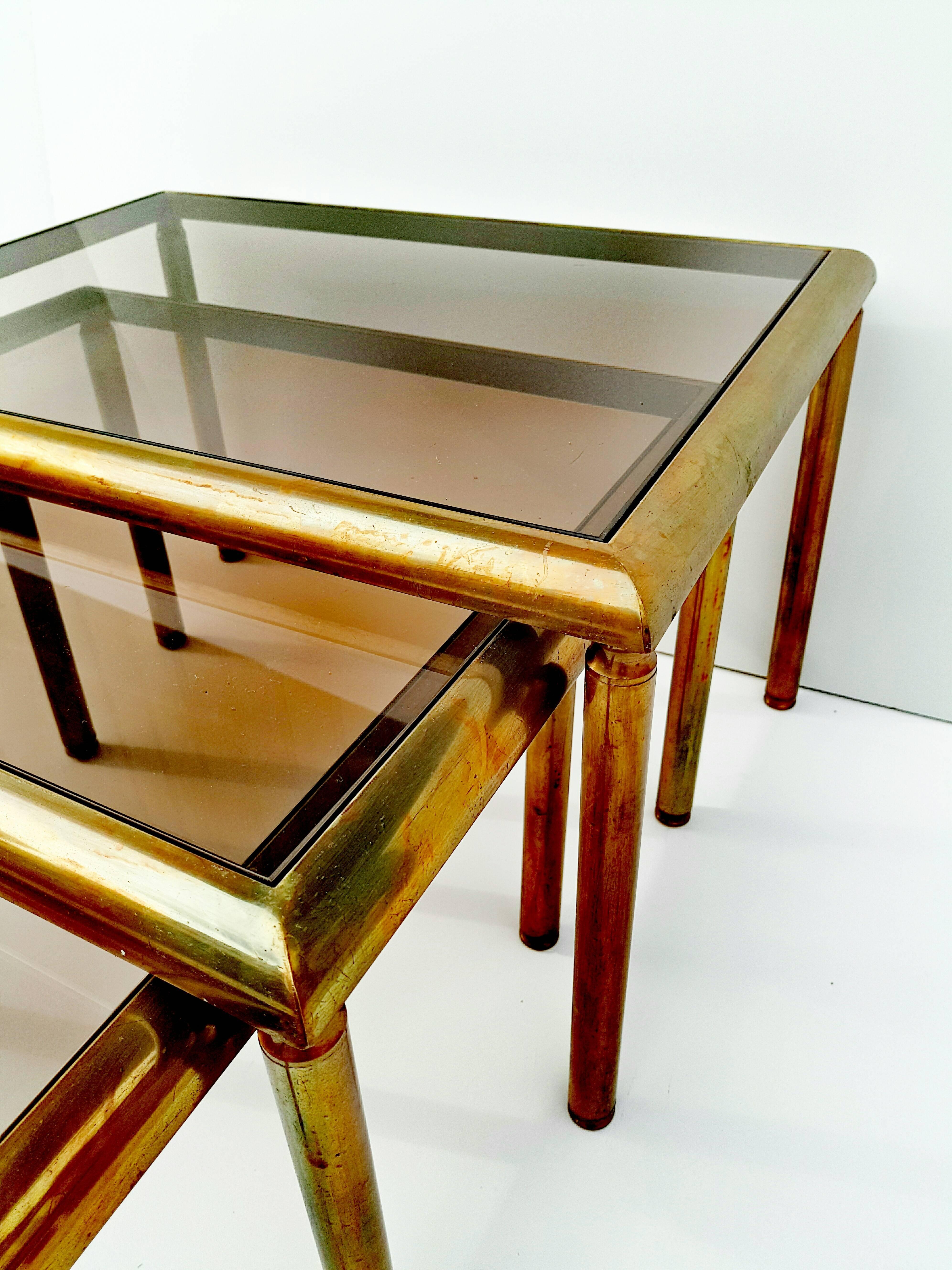 20th Century French Brass Nesting Tables, 1960s