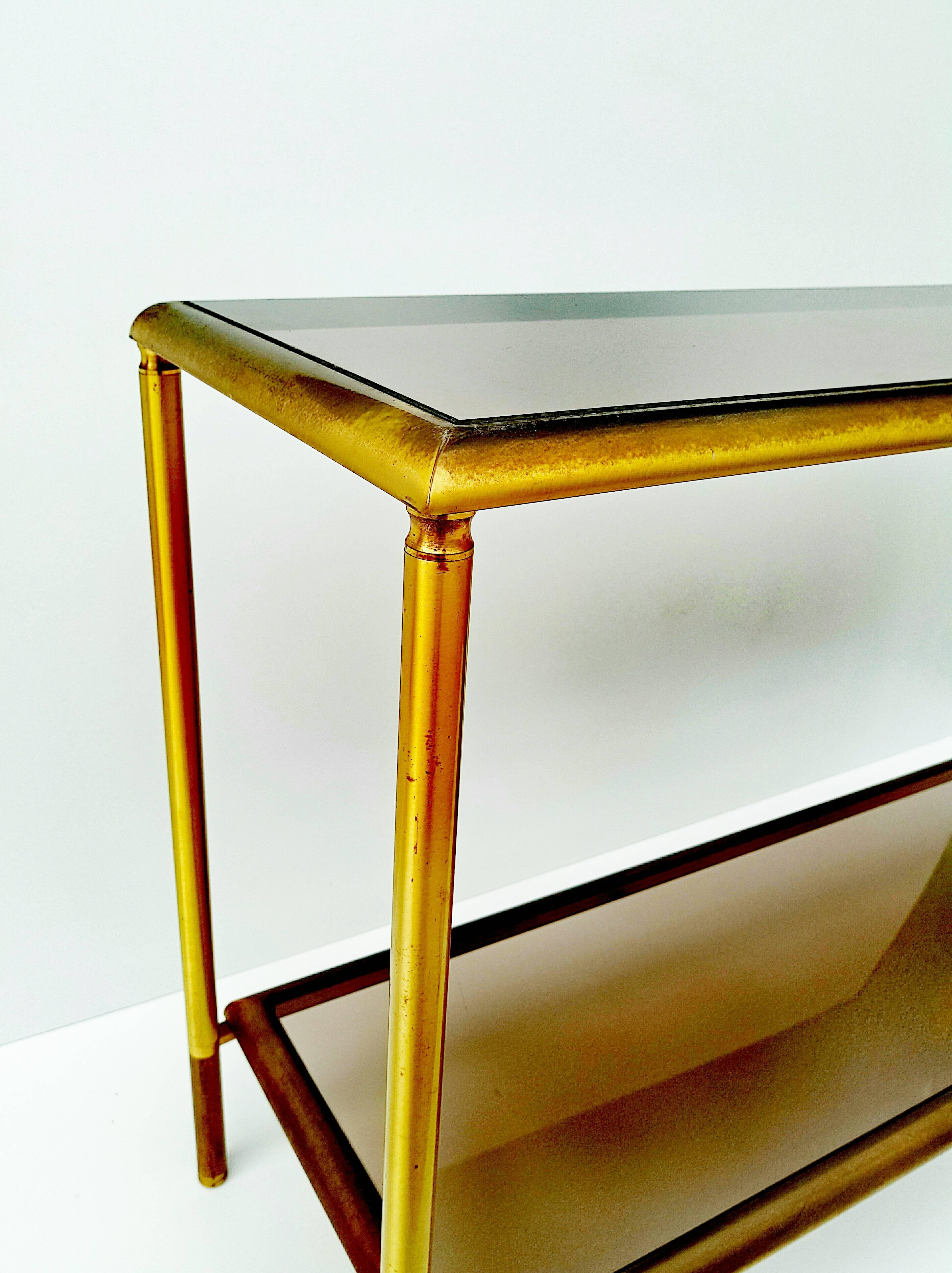 French Brass Console Table with Smoked Glass, 1960s In Good Condition In L'Escala, ES