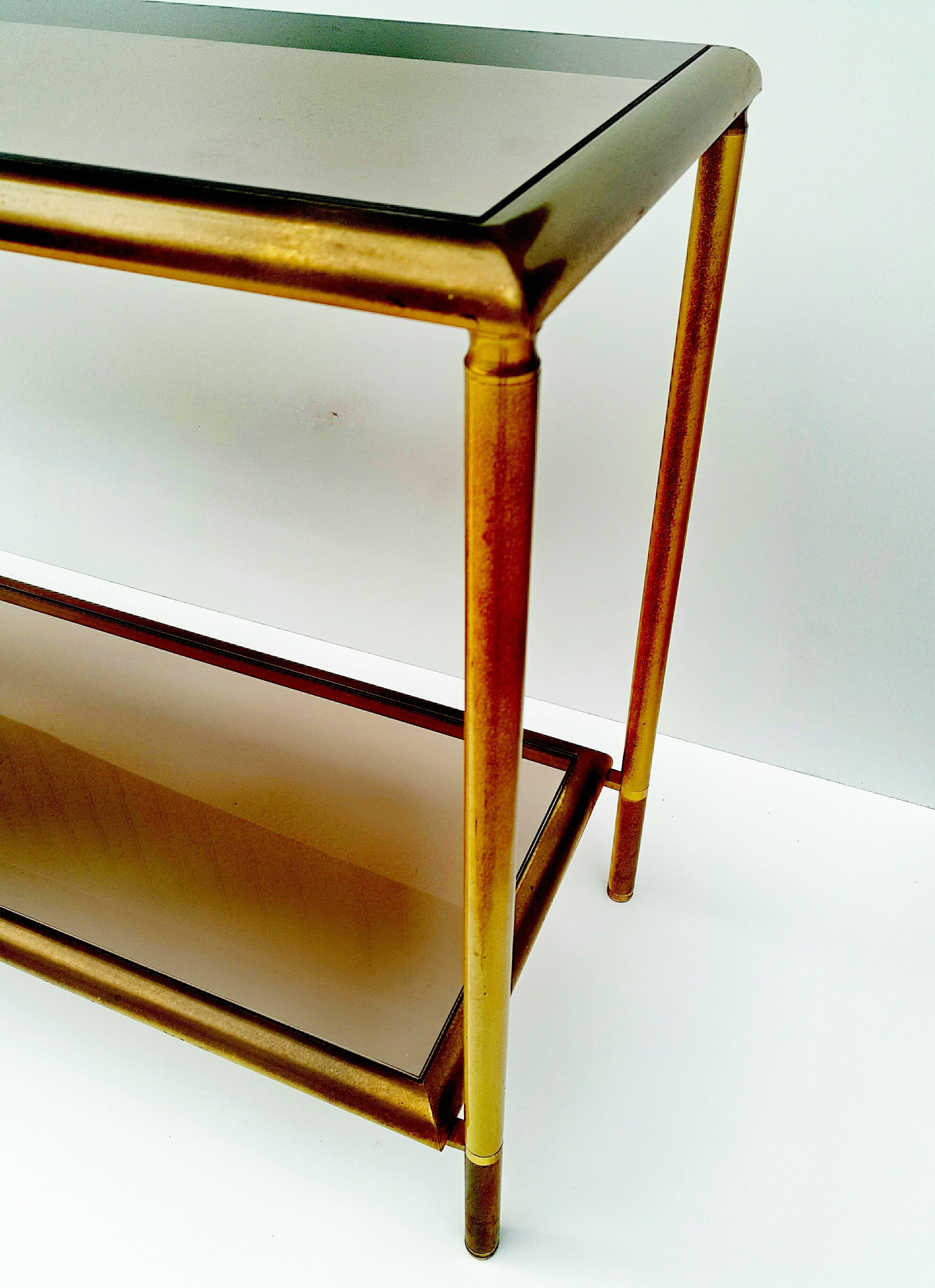 20th Century French Brass Console Table with Smoked Glass, 1960s