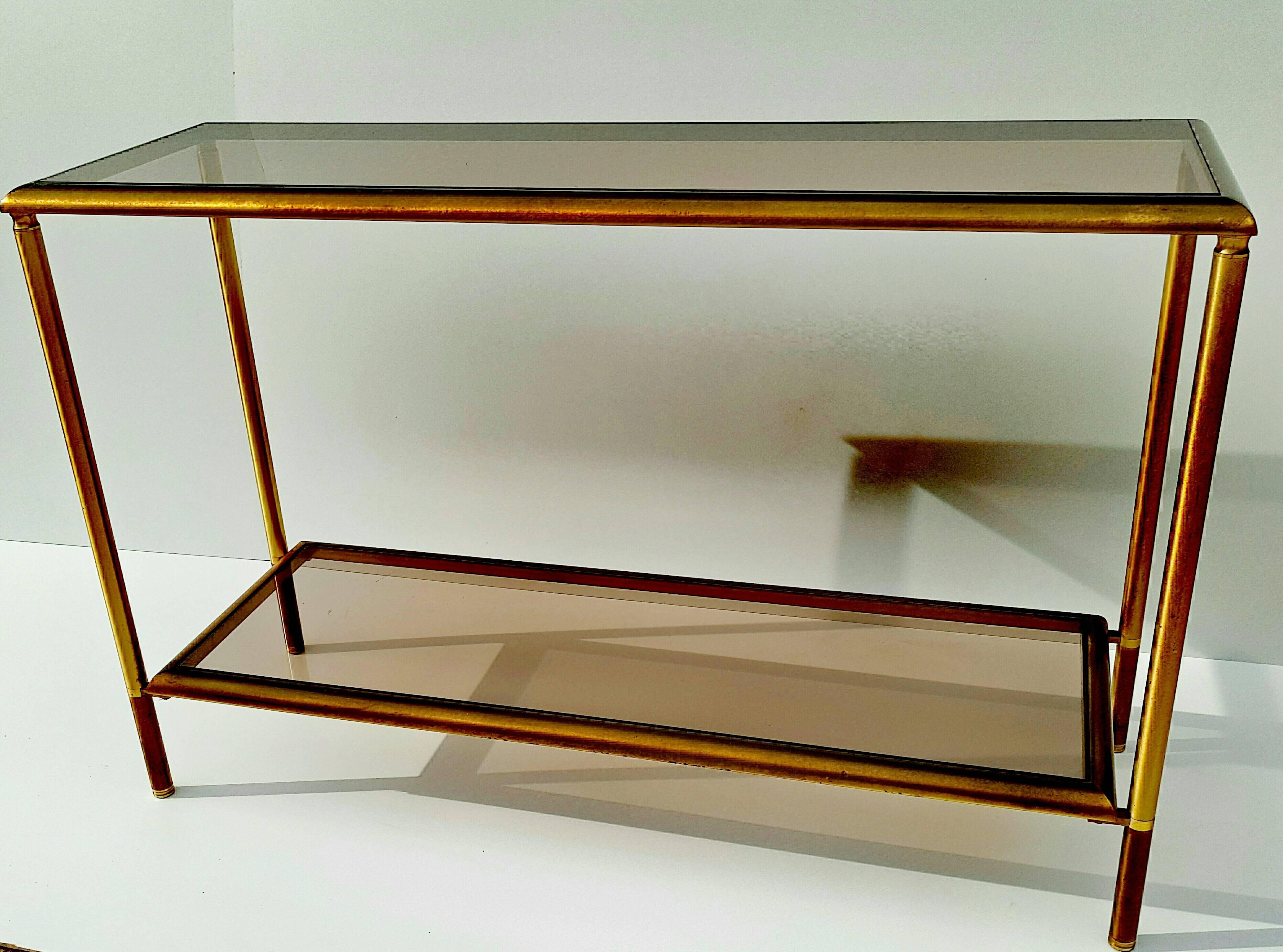 French Brass Console Table with Smoked Glass, 1960s 2