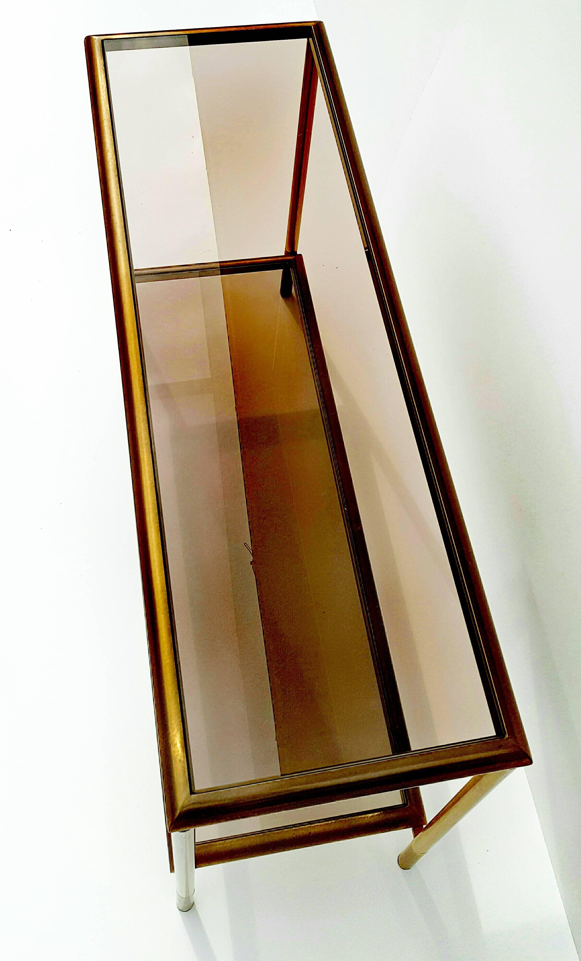 French Brass Console Table with Smoked Glass, 1960s 4