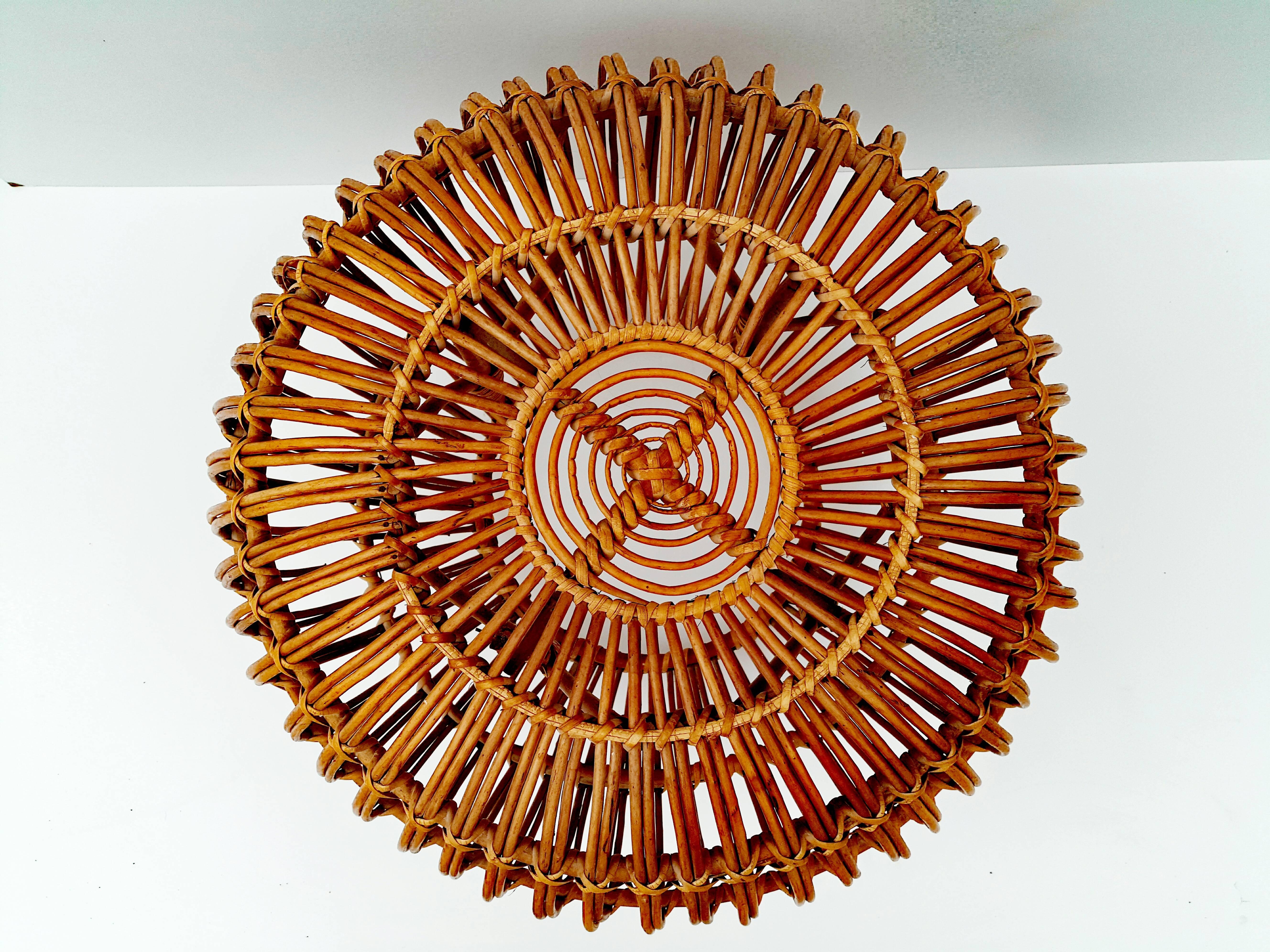 Italian Rattan Pouf or Ottoman by Franco Albini for V. Bonacina, Italy, circa 1950