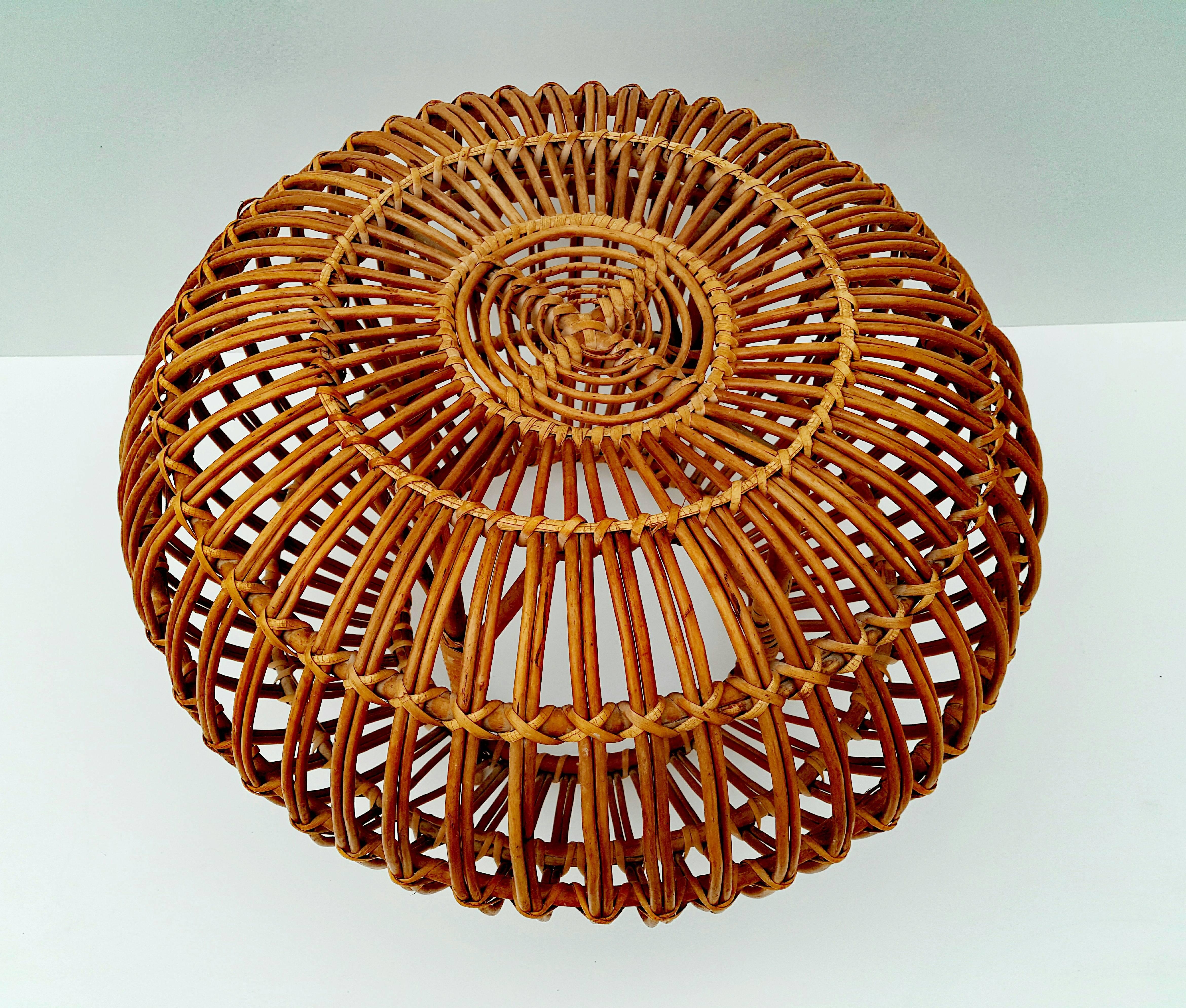 Rattan Pouf or Ottoman by Franco Albini for V. Bonacina, Italy, circa 1950 1