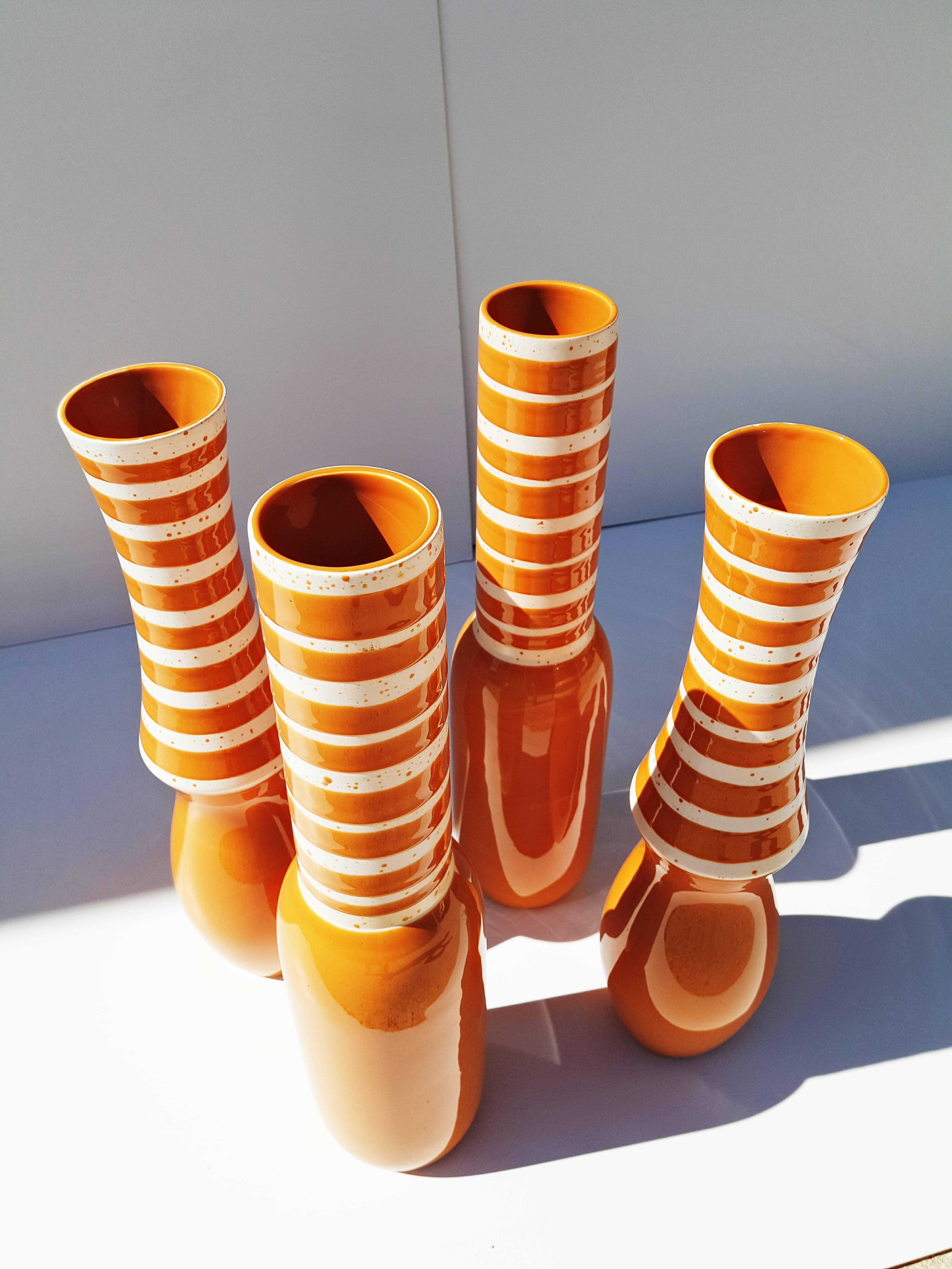 Set of Four Large Danish Ceramics Orange, 1960s 1