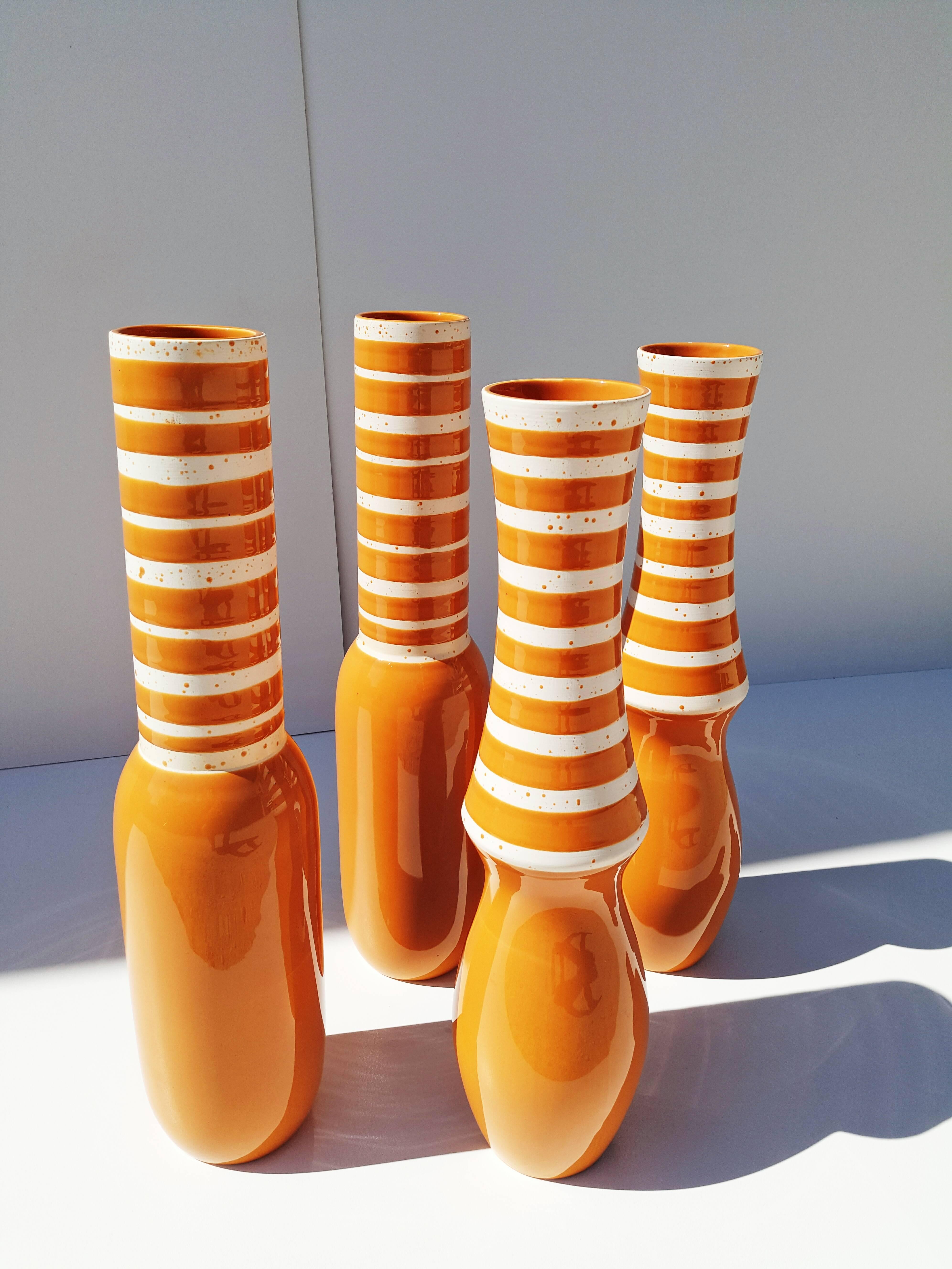 Set of Four Large Danish Ceramics Orange, 1960s 2