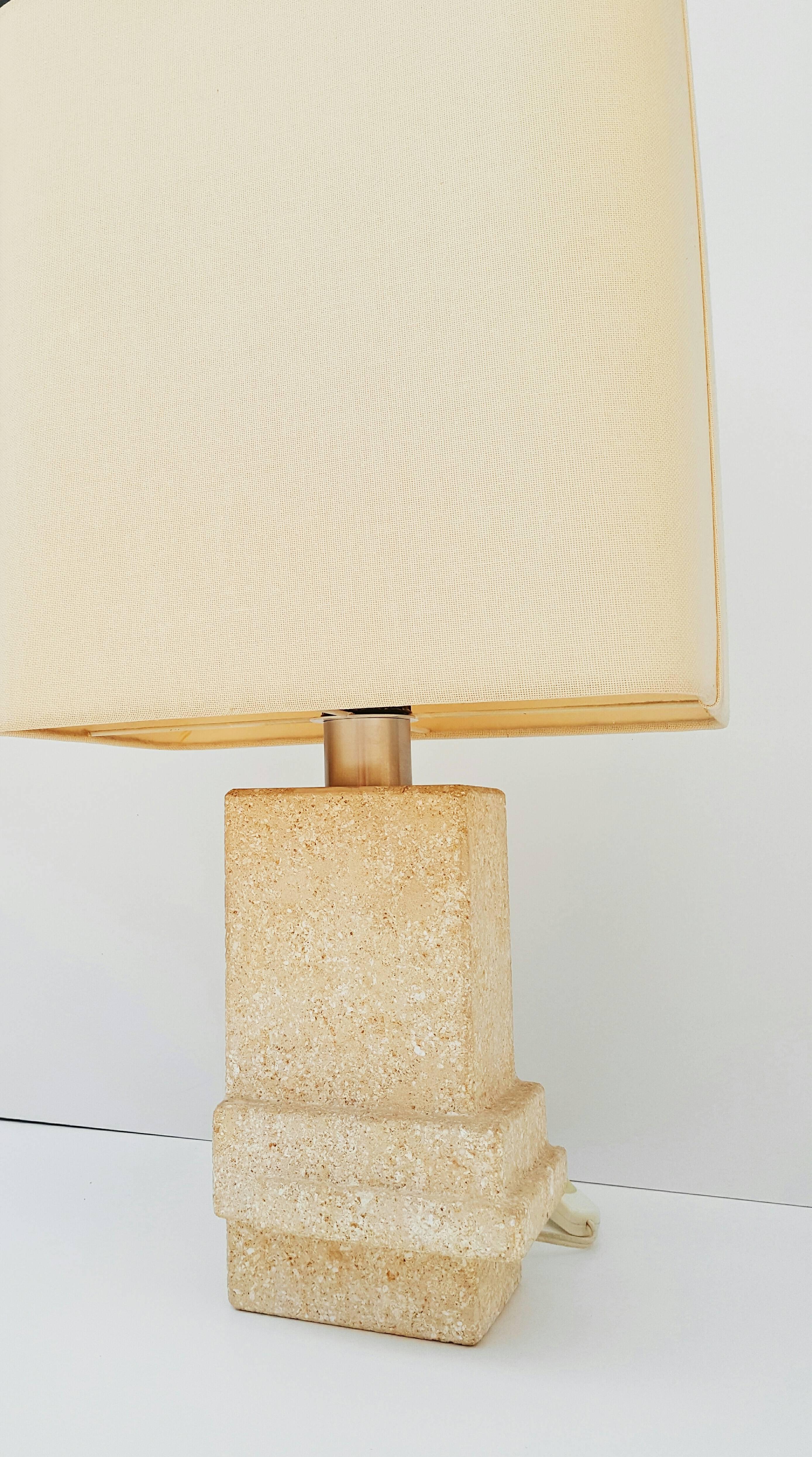 French Mid-Century Architectural Stone Table Lamp, 1970s