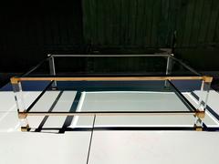 Pierre Vandel Lucite and Brass Coffee Table, France, 1970s
