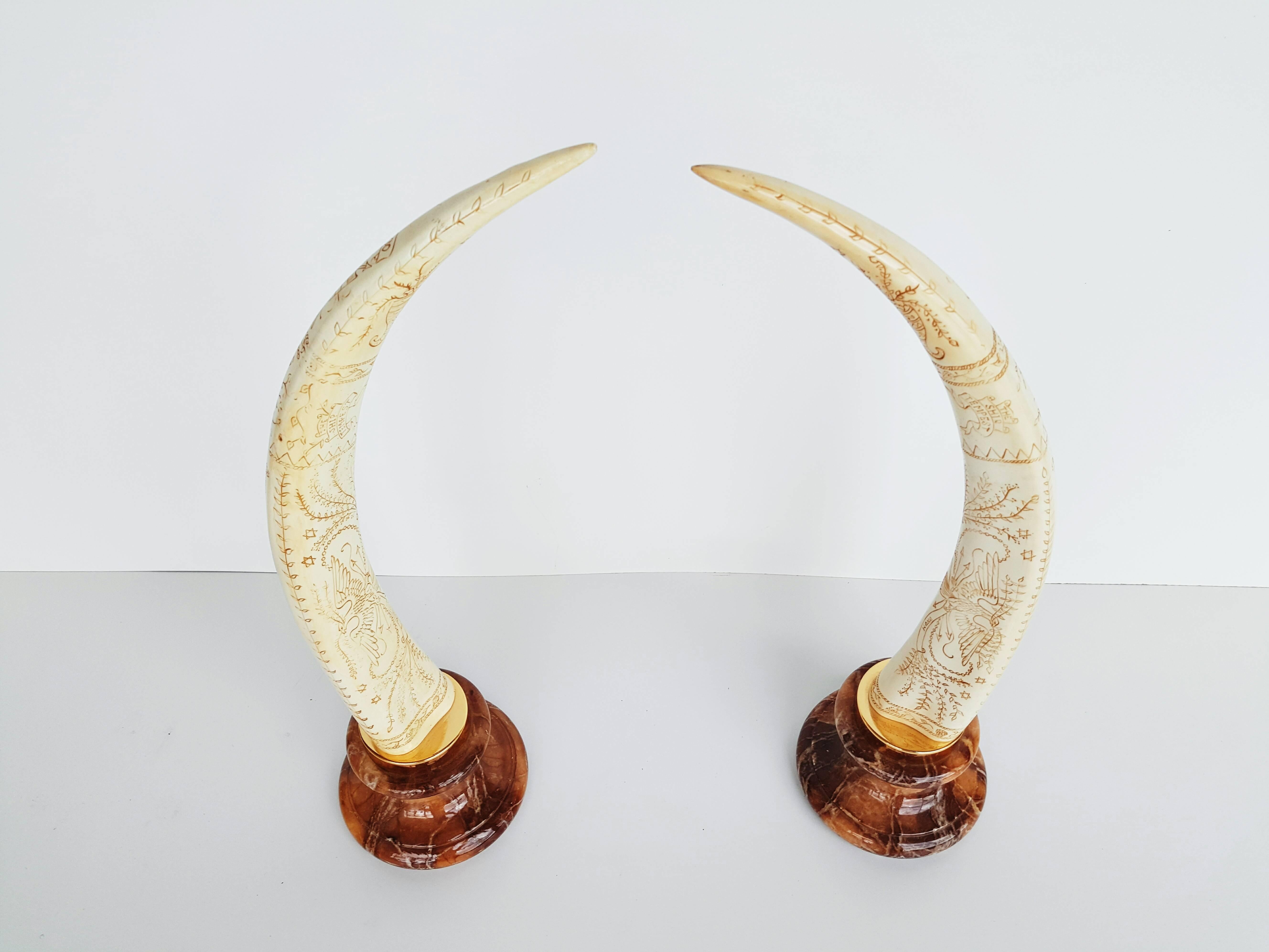 French Pair of Vintage Resin Elephant Tusks, 1970s