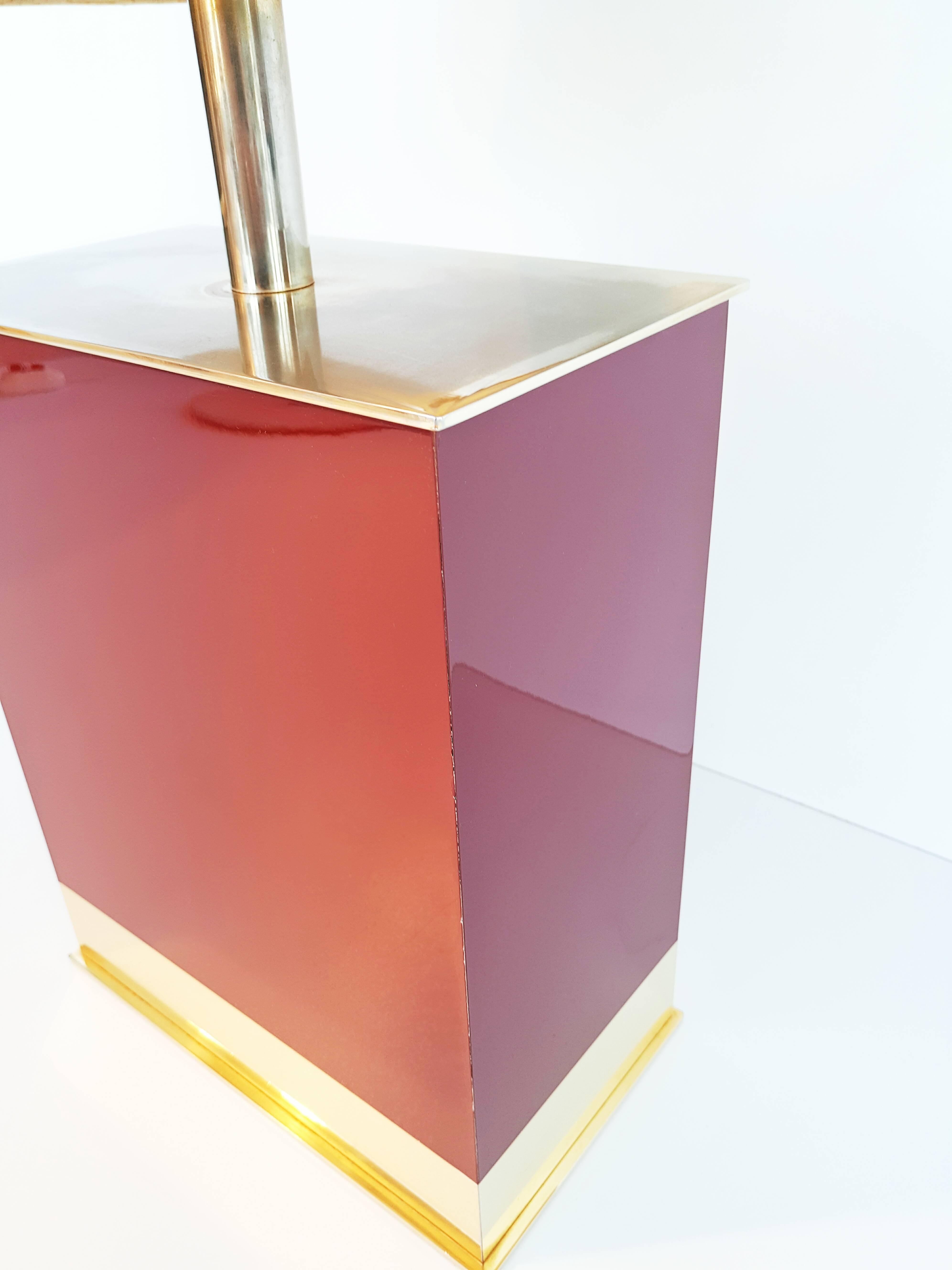 20th Century Largest Burgundy Lacquered and Brass Table Lamp by Maison Jansen, 1970s