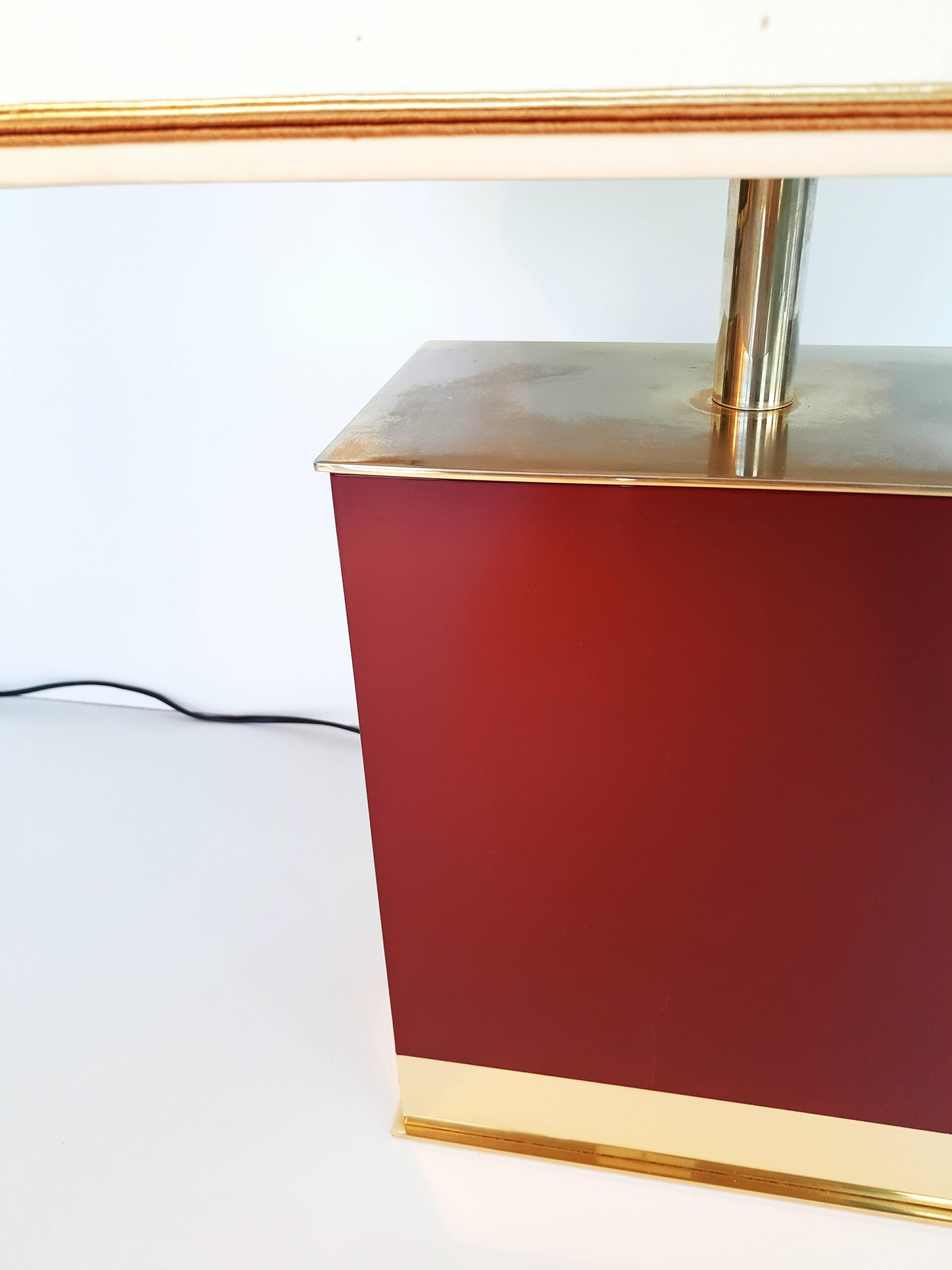 Largest Burgundy Lacquered and Brass Table Lamp by Maison Jansen, 1970s 1