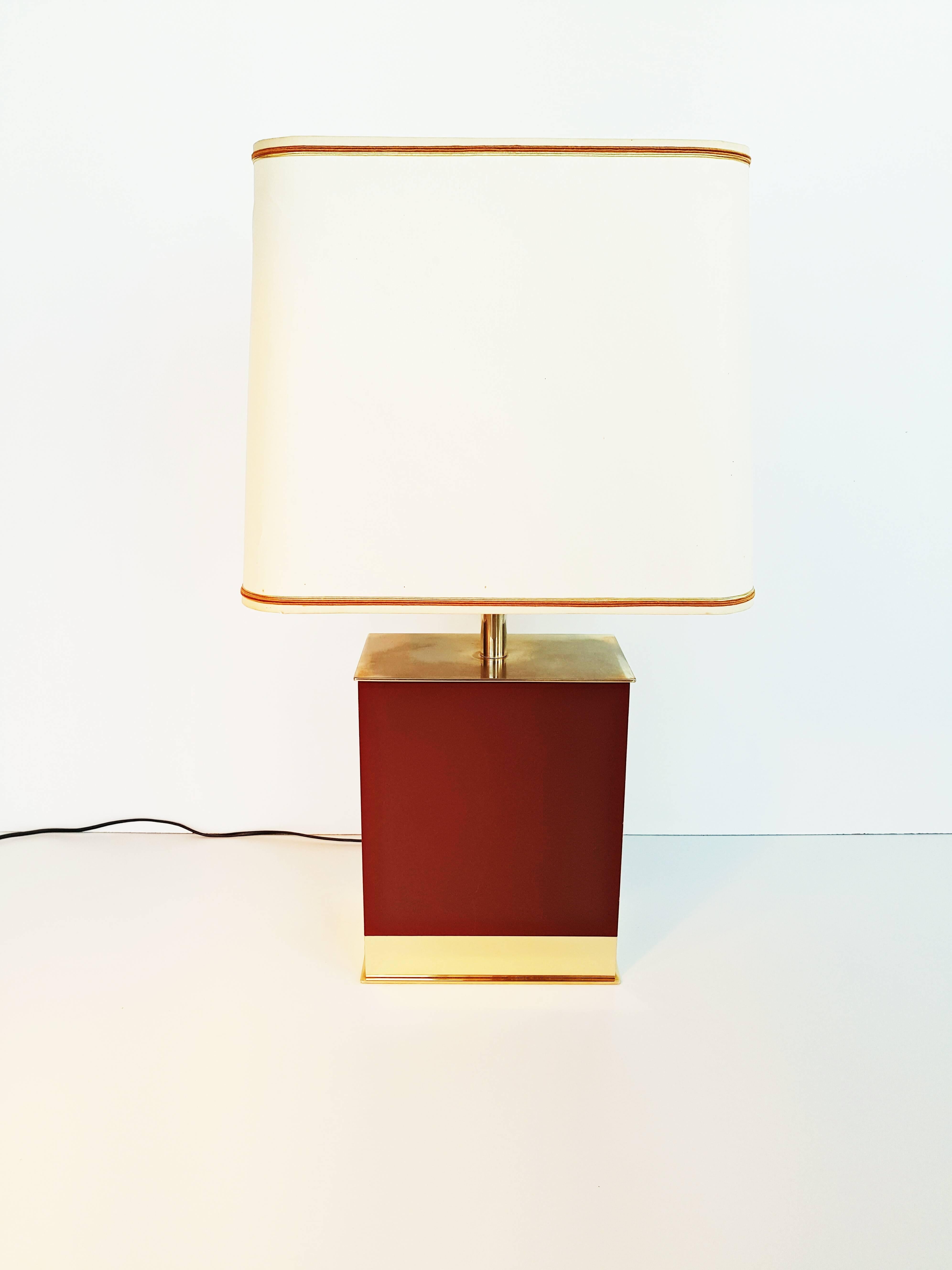 Largest Burgundy Lacquered and Brass Table Lamp by Maison Jansen, 1970s 3