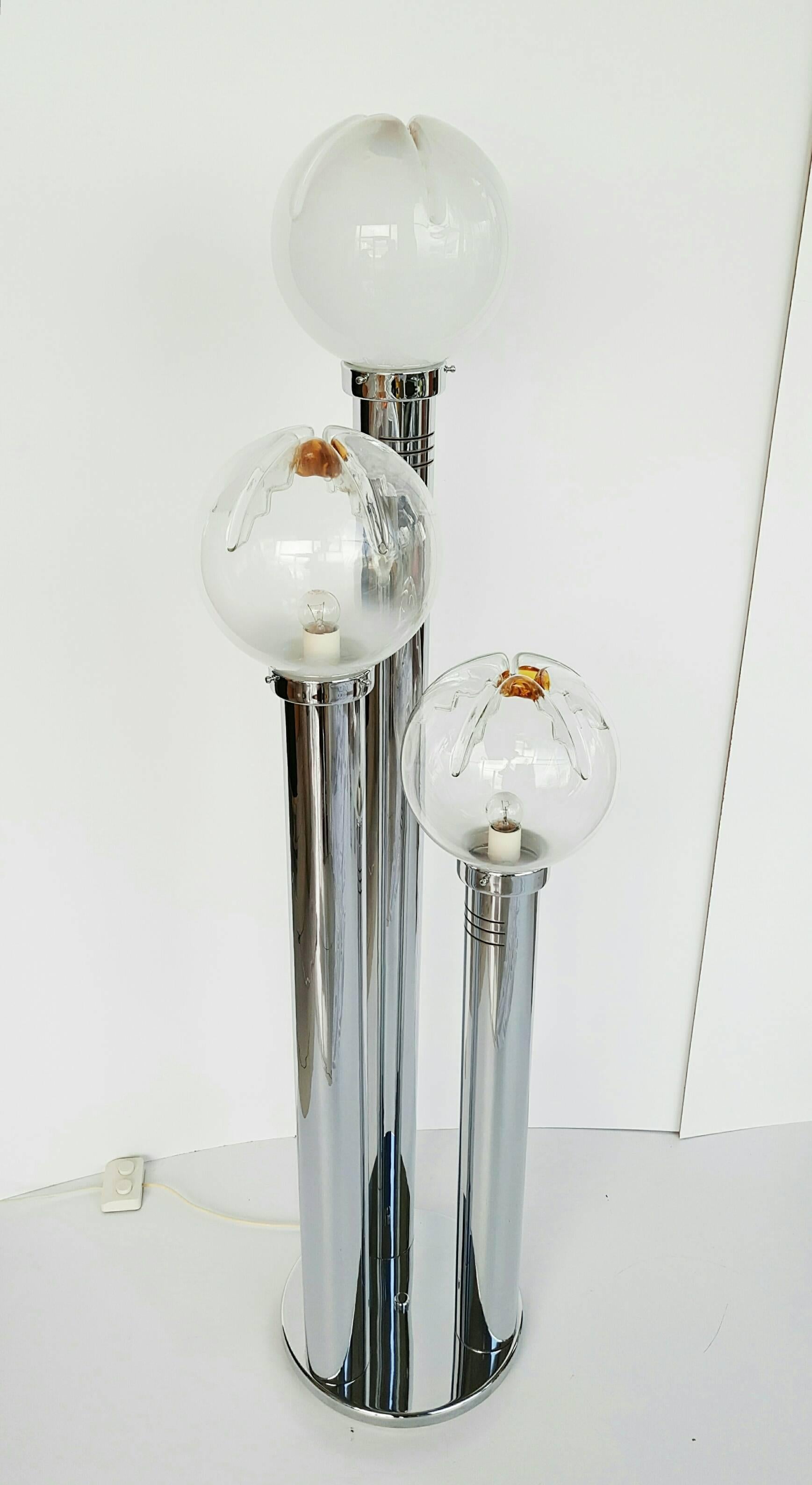 Extra Large Murano Glass and Chrome Lamp by Mazzega, 1970s In Excellent Condition In L'Escala, ES