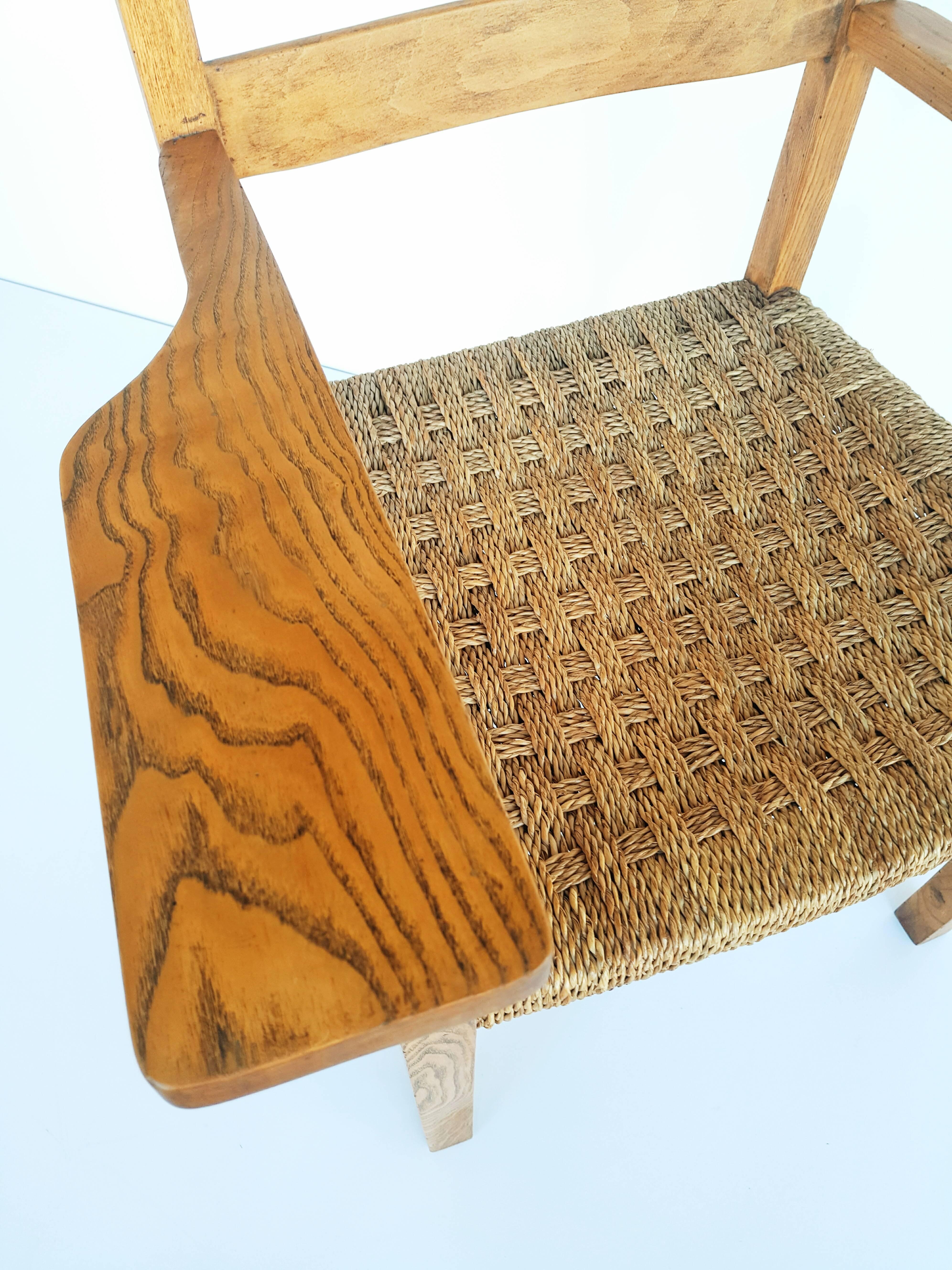 1950s Oak and Raffia Woven Armchair 2