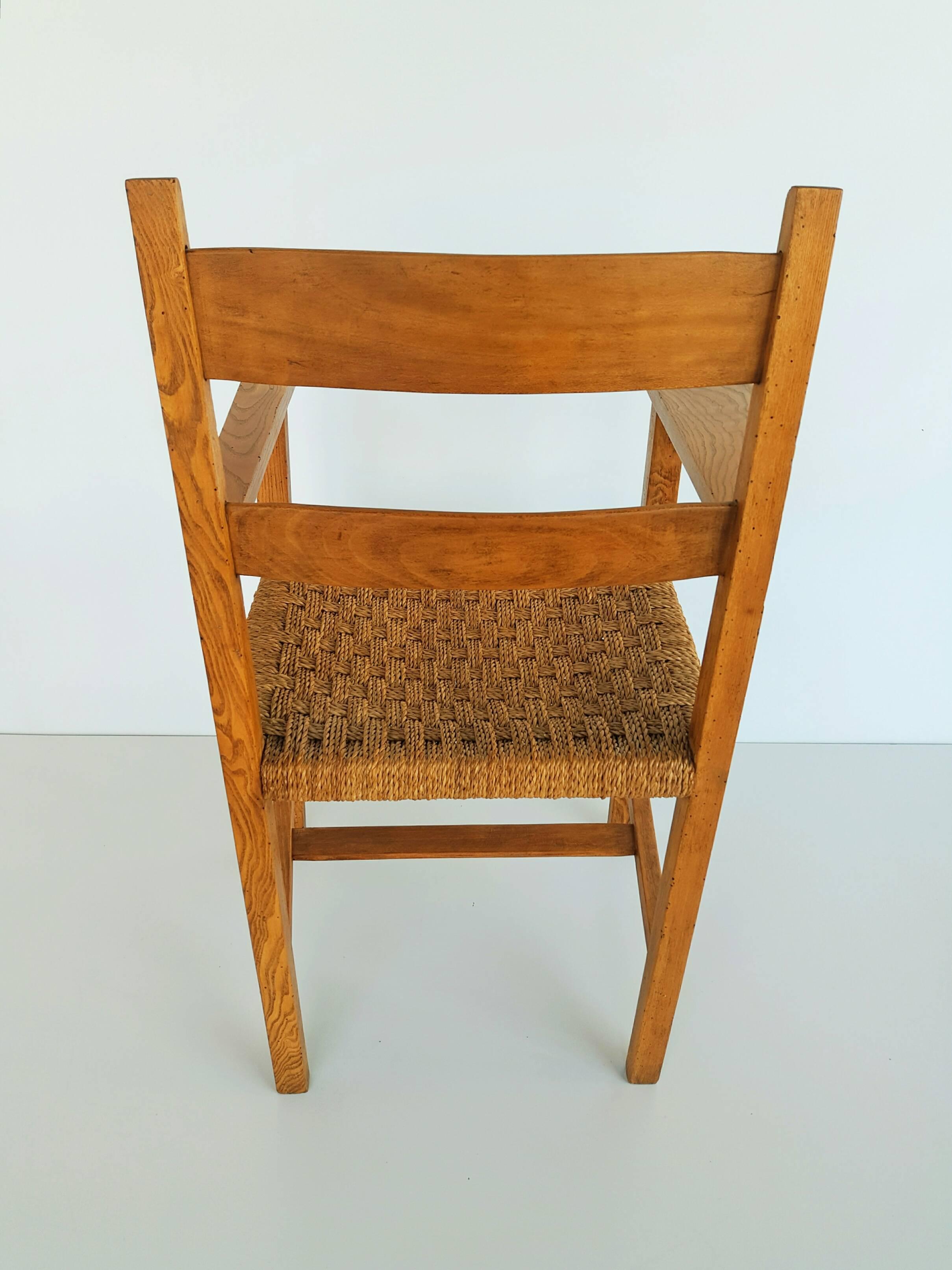 1950s Oak and Raffia Woven Armchair 3