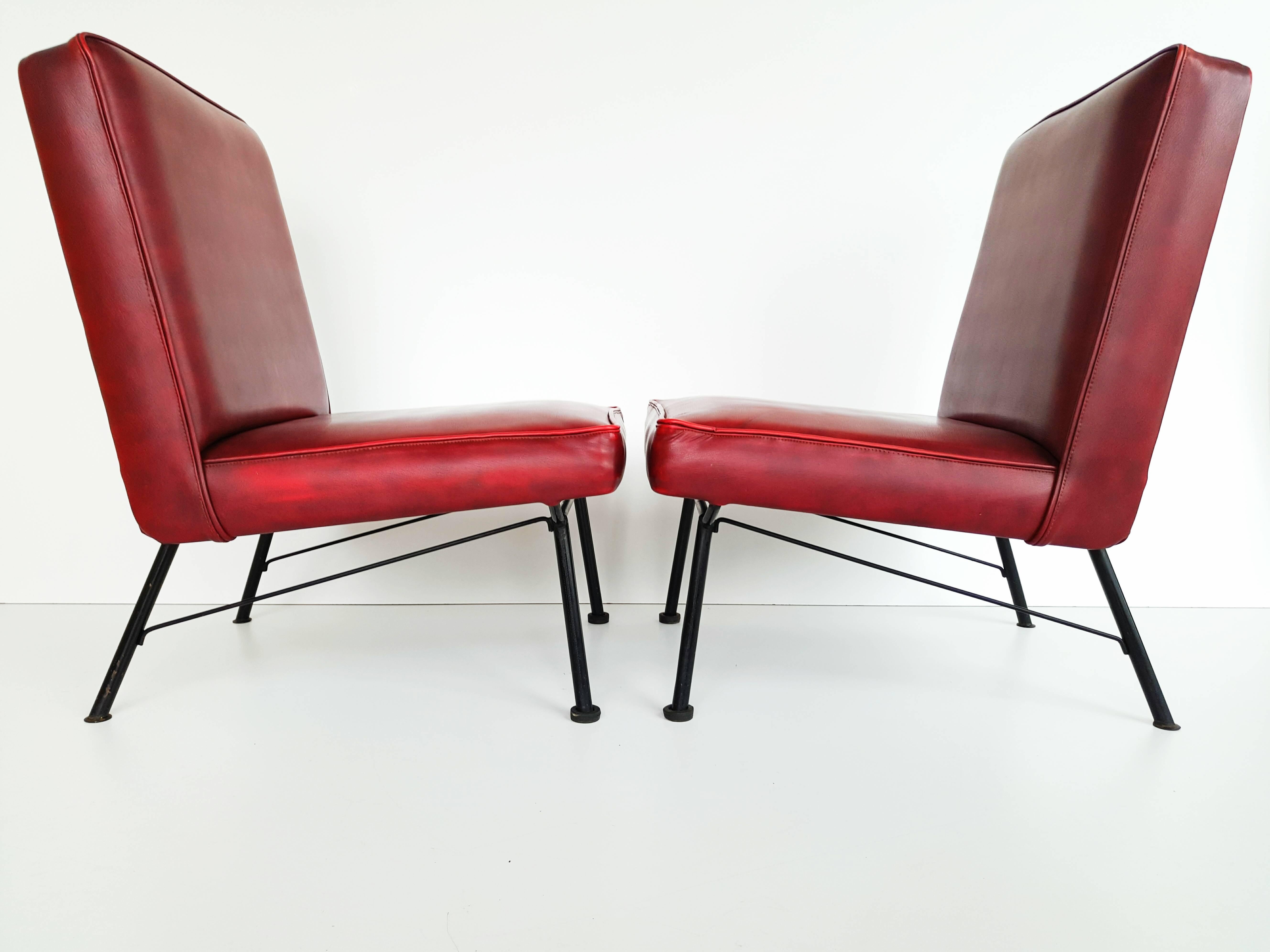 Pair of French Lounge Chairs, 1950s 4