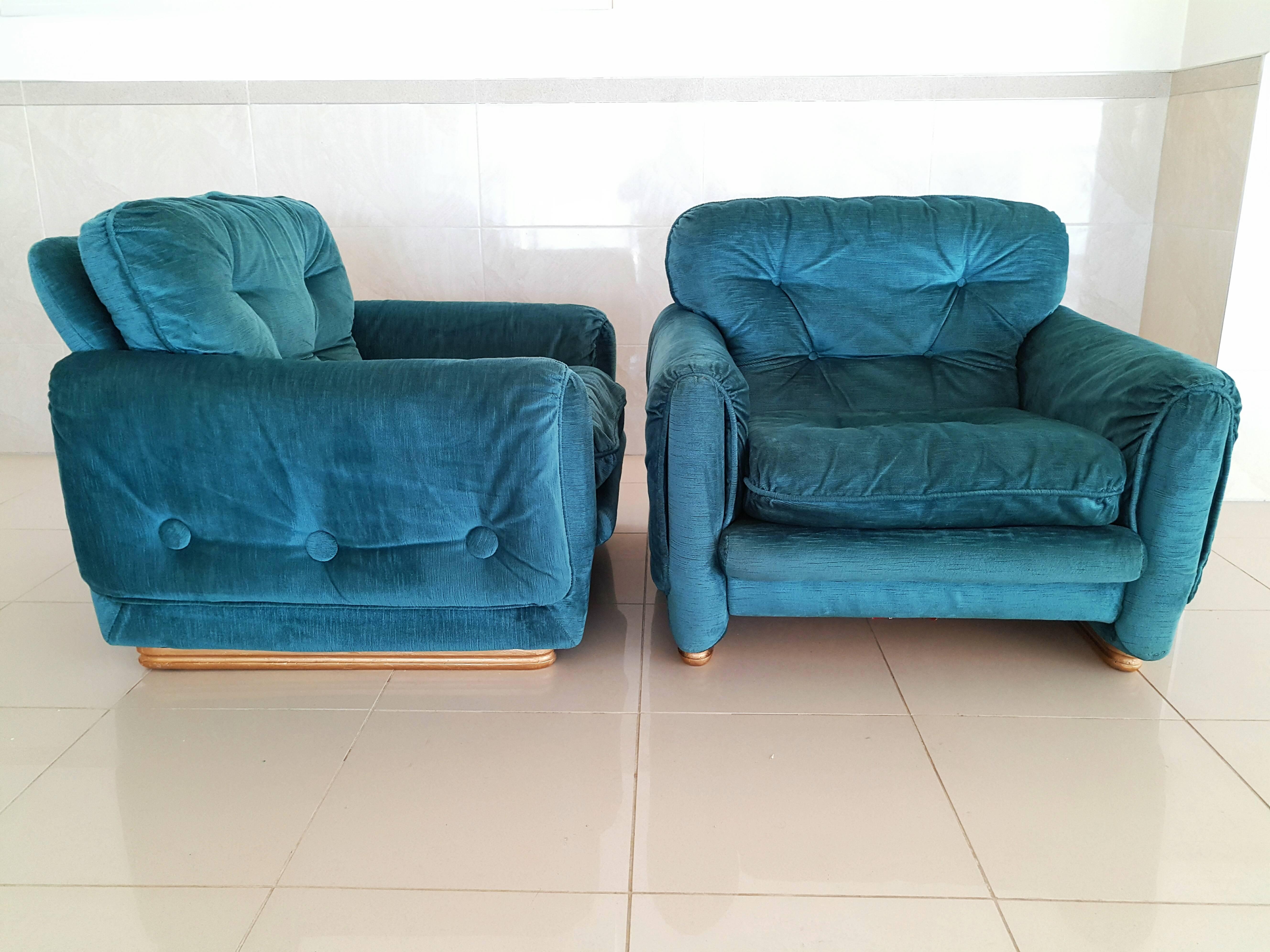 Pair of French Lounge Armchairs, circa 1970 In Excellent Condition In L'Escala, ES