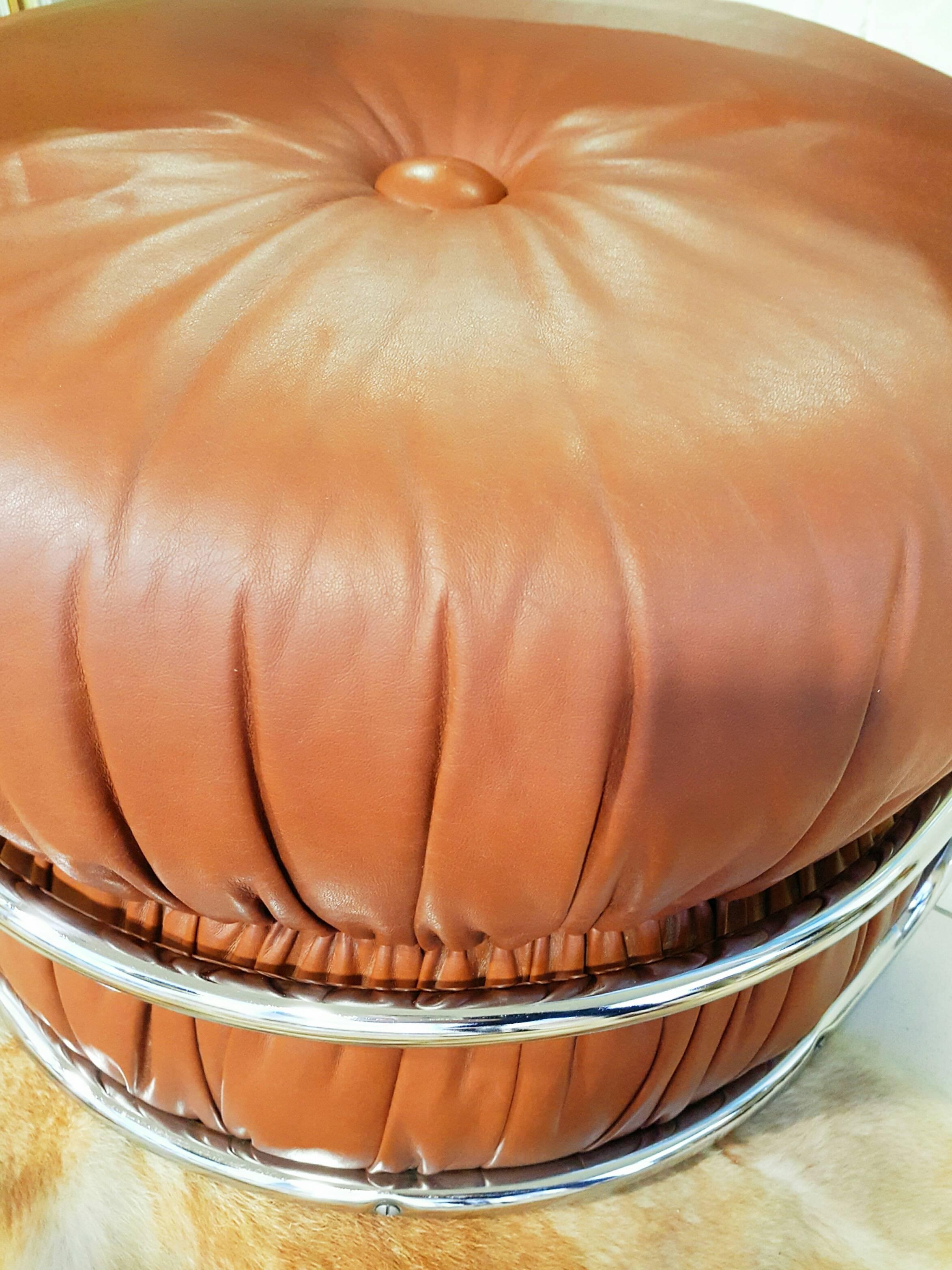 Faux Leather French Pouf Chairs, 1970s For Sale