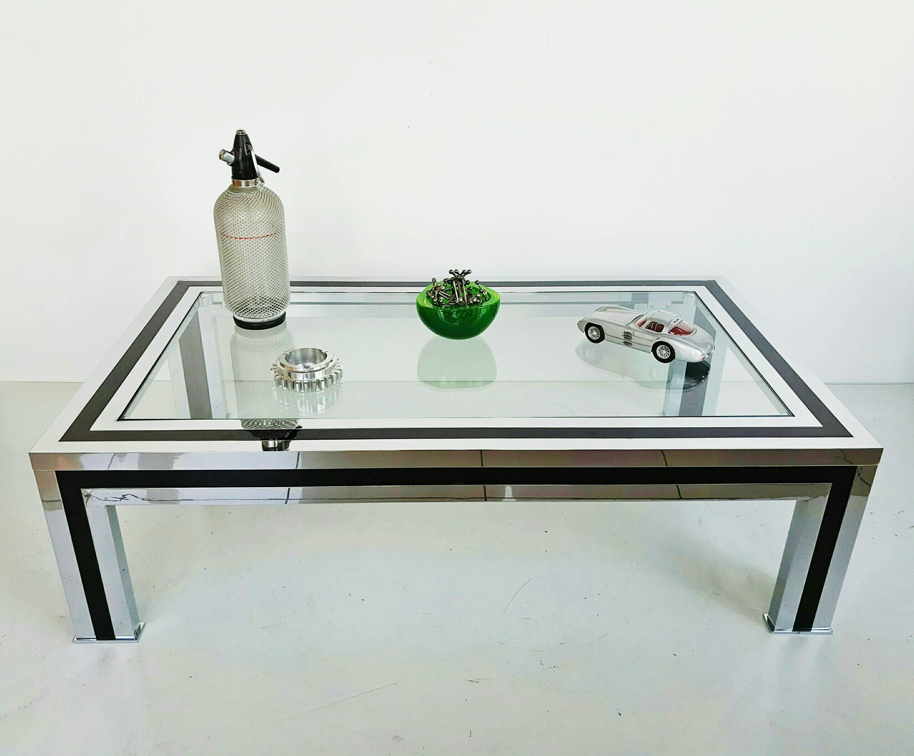 Italian 1970s Black Lacquered and Chrome Coffee Table by Romeo Rega, Italy For Sale
