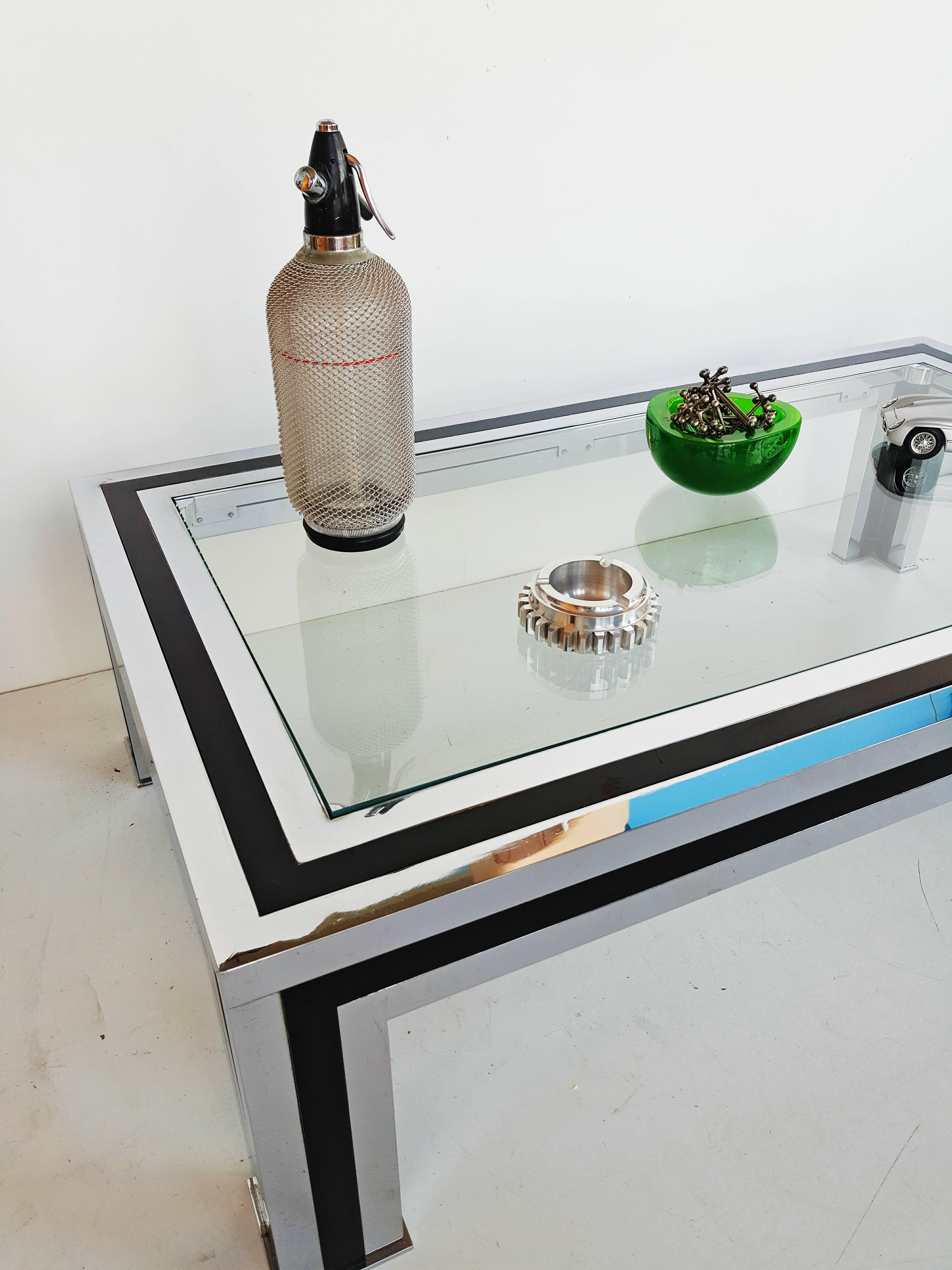 1970s Black Lacquered and Chrome Coffee Table by Romeo Rega, Italy In Excellent Condition For Sale In L'Escala, ES