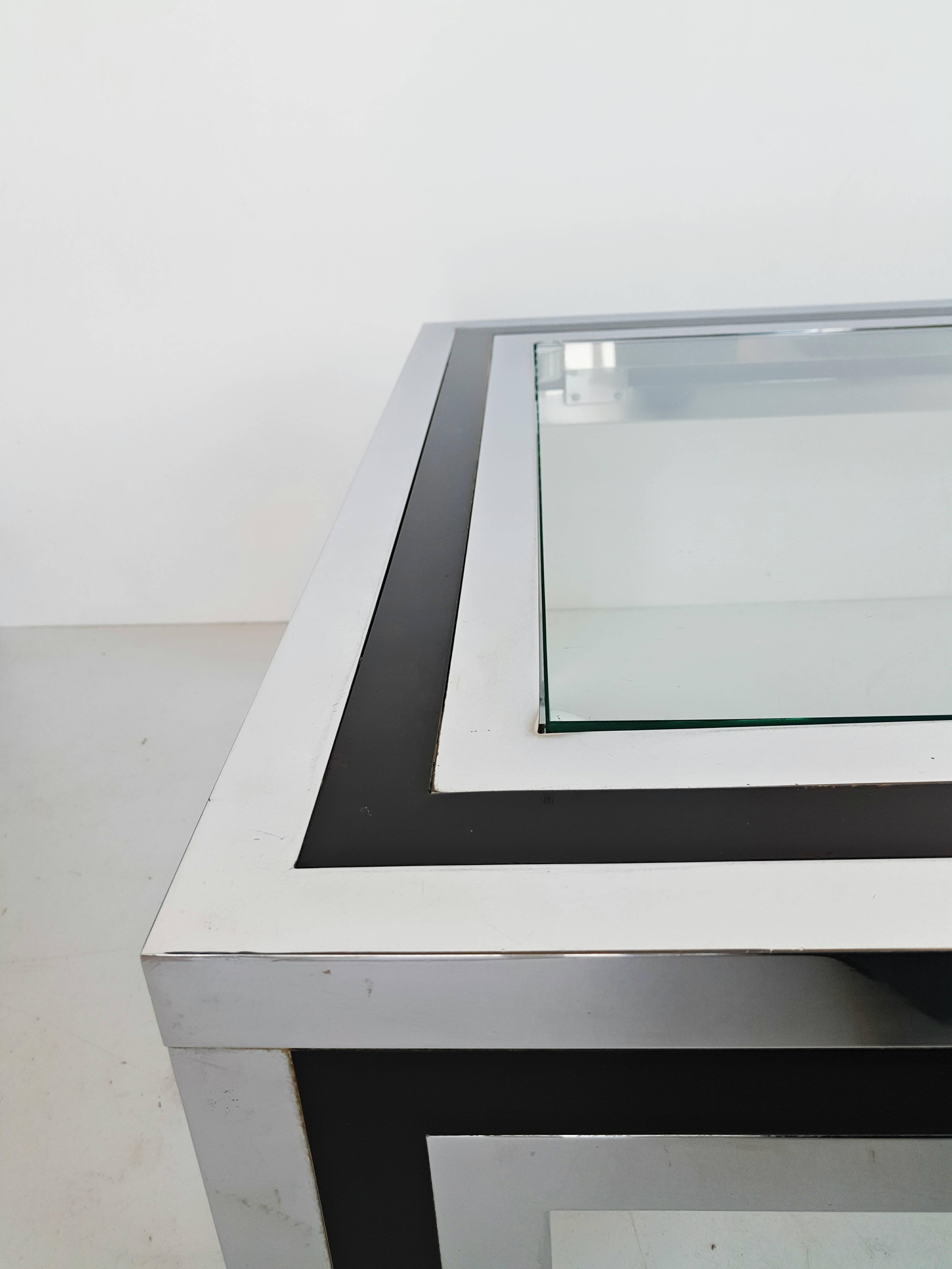 1970s Black Lacquered and Chrome Coffee Table by Romeo Rega, Italy For Sale 1