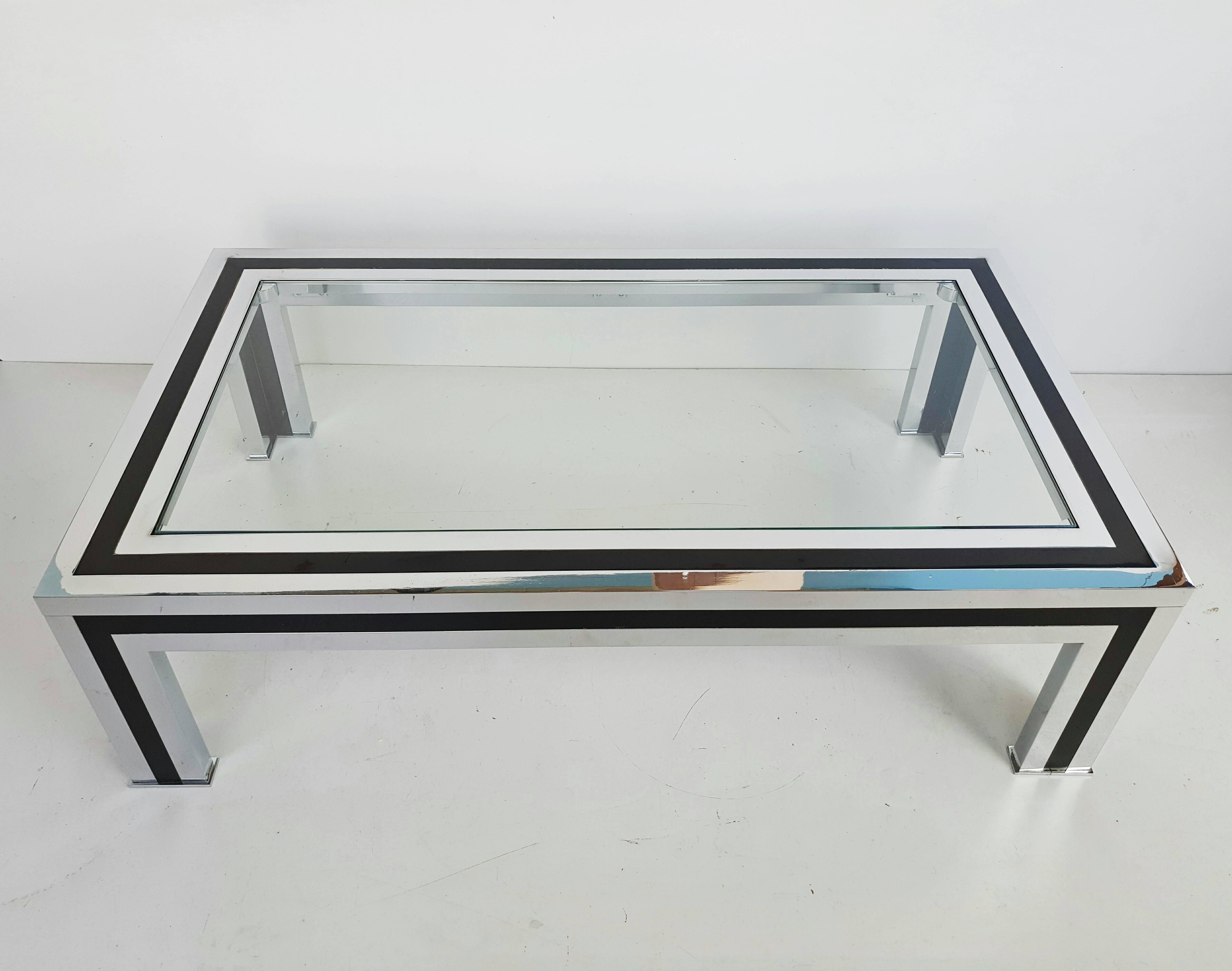1970s Black Lacquered and Chrome Coffee Table by Romeo Rega, Italy For Sale 4