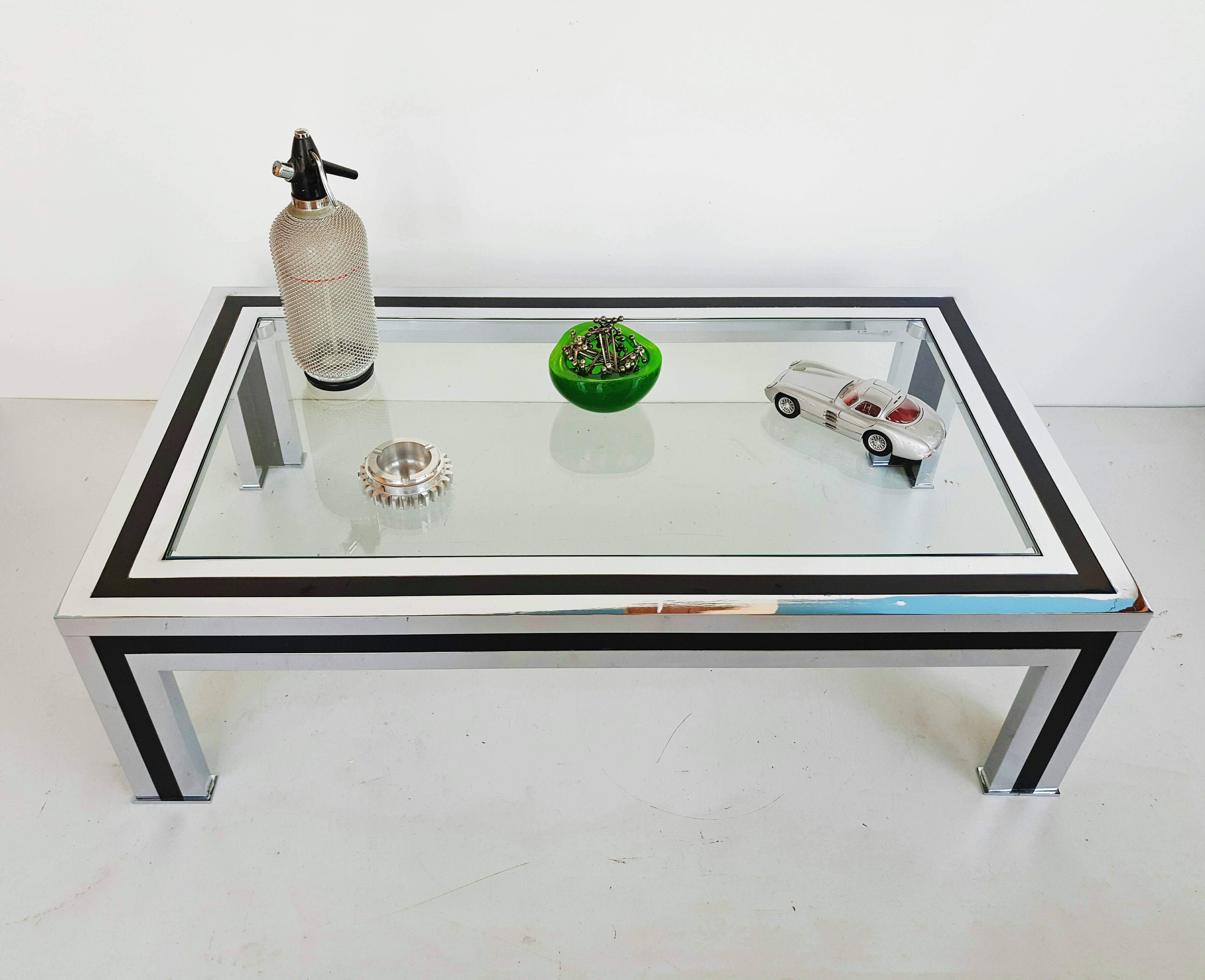 1970s Black Lacquered and Chrome Coffee Table by Romeo Rega, Italy For Sale 5