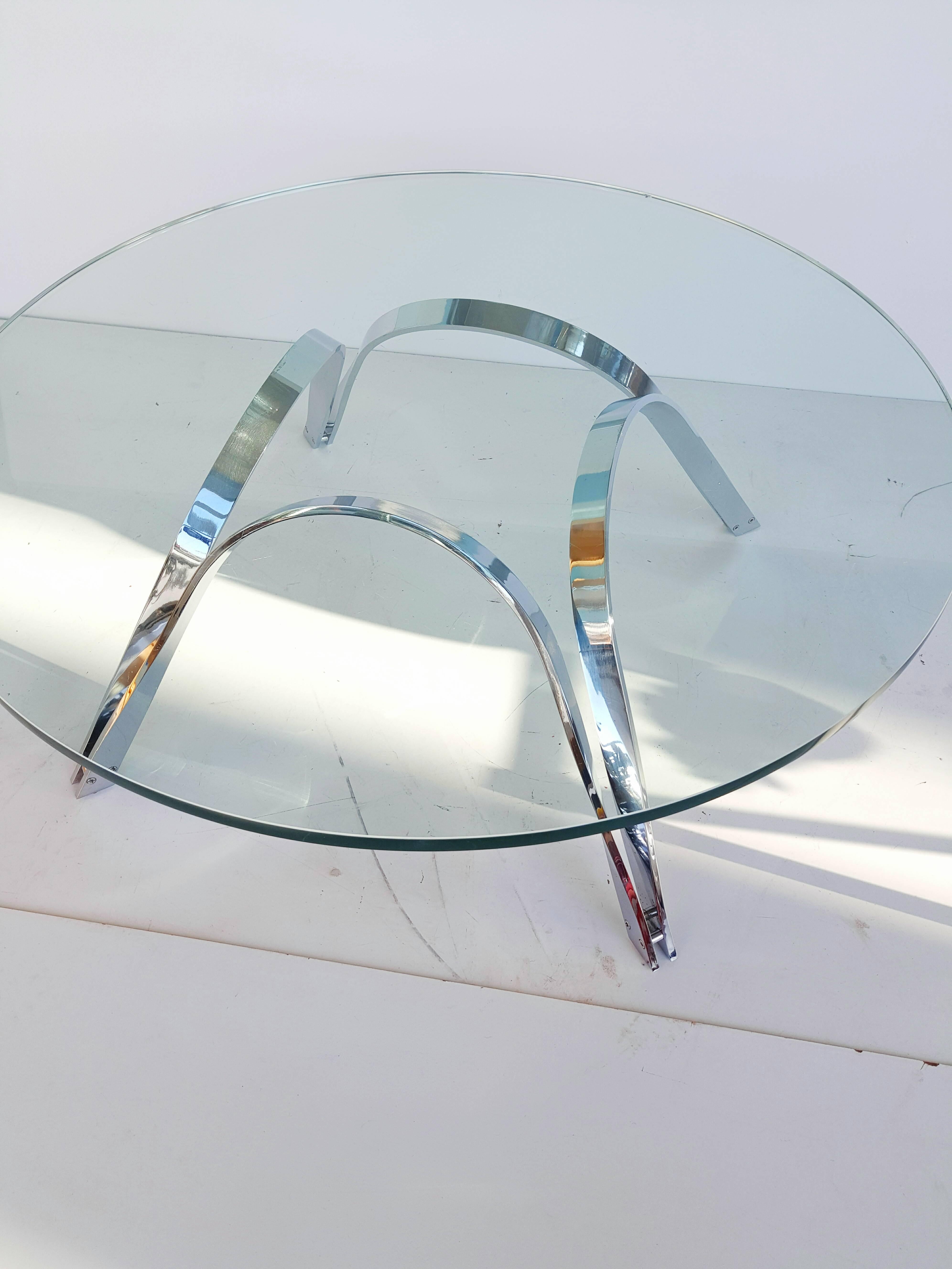 Roger Sprunger Chrome and Glass Coffee Table by Dunbar Furniture 1970s In Excellent Condition In L'Escala, ES