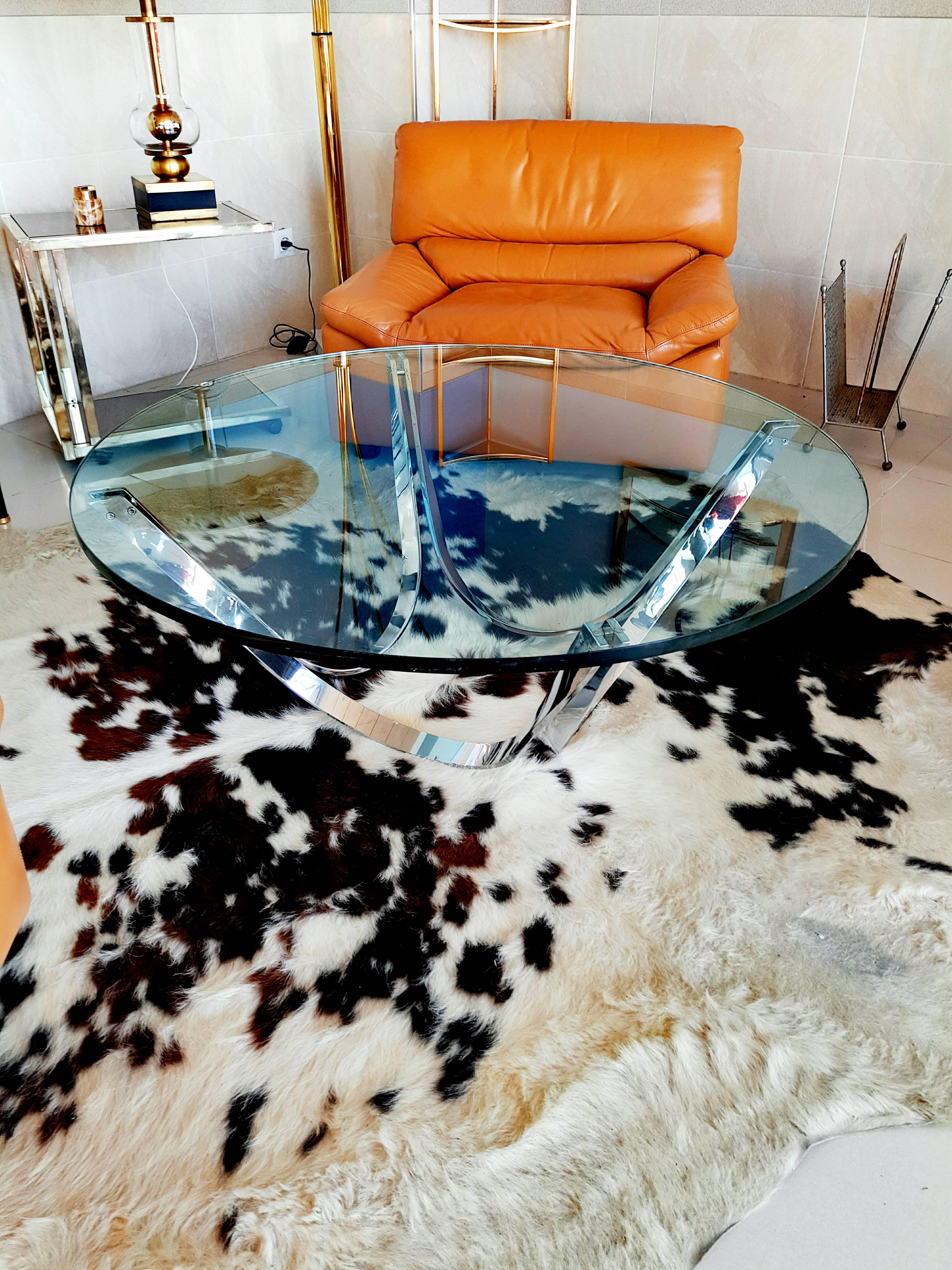20th Century Roger Sprunger Chrome and Glass Coffee Table by Dunbar Furniture 1970s