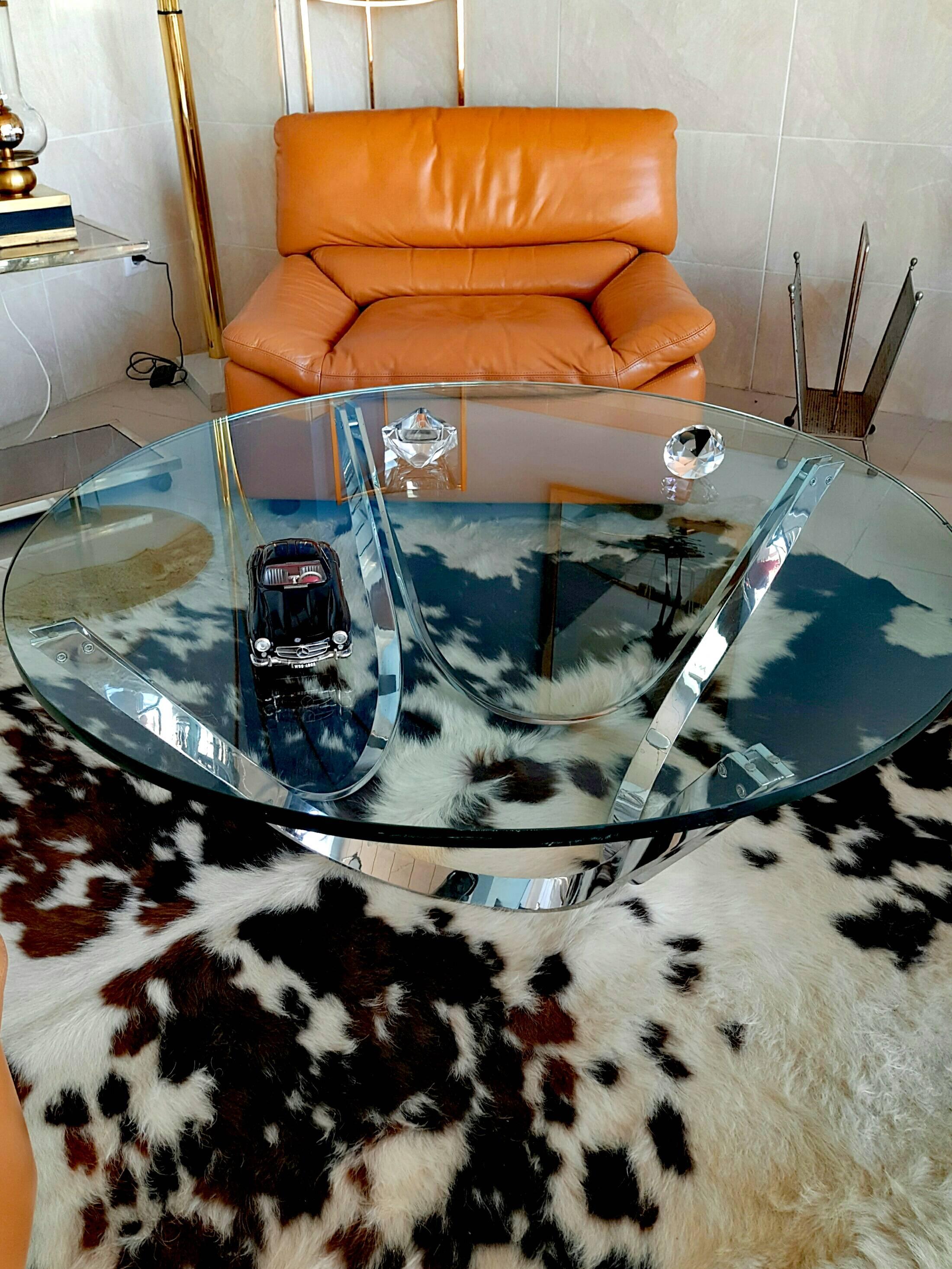 Roger Sprunger Chrome and Glass Coffee Table by Dunbar Furniture 1970s 1